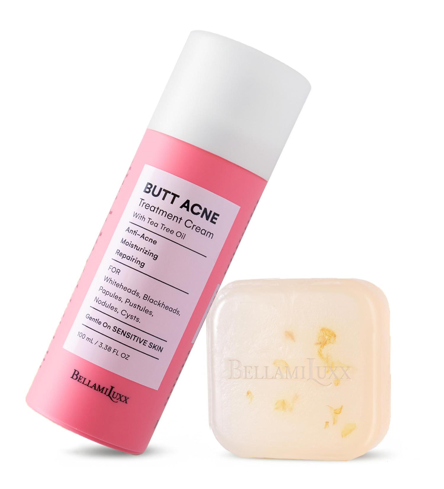 BellamiLuxx Butt Acne Treatment Set: Acne Soap Bar + Butt Treatment Lotion for Breakouts on Buttocks Thighs Back Chest & Ingrown-Prone & Folliculitis-Prone Skin Helps Reduce Body Breakouts - Buy Online on GoSupps.com