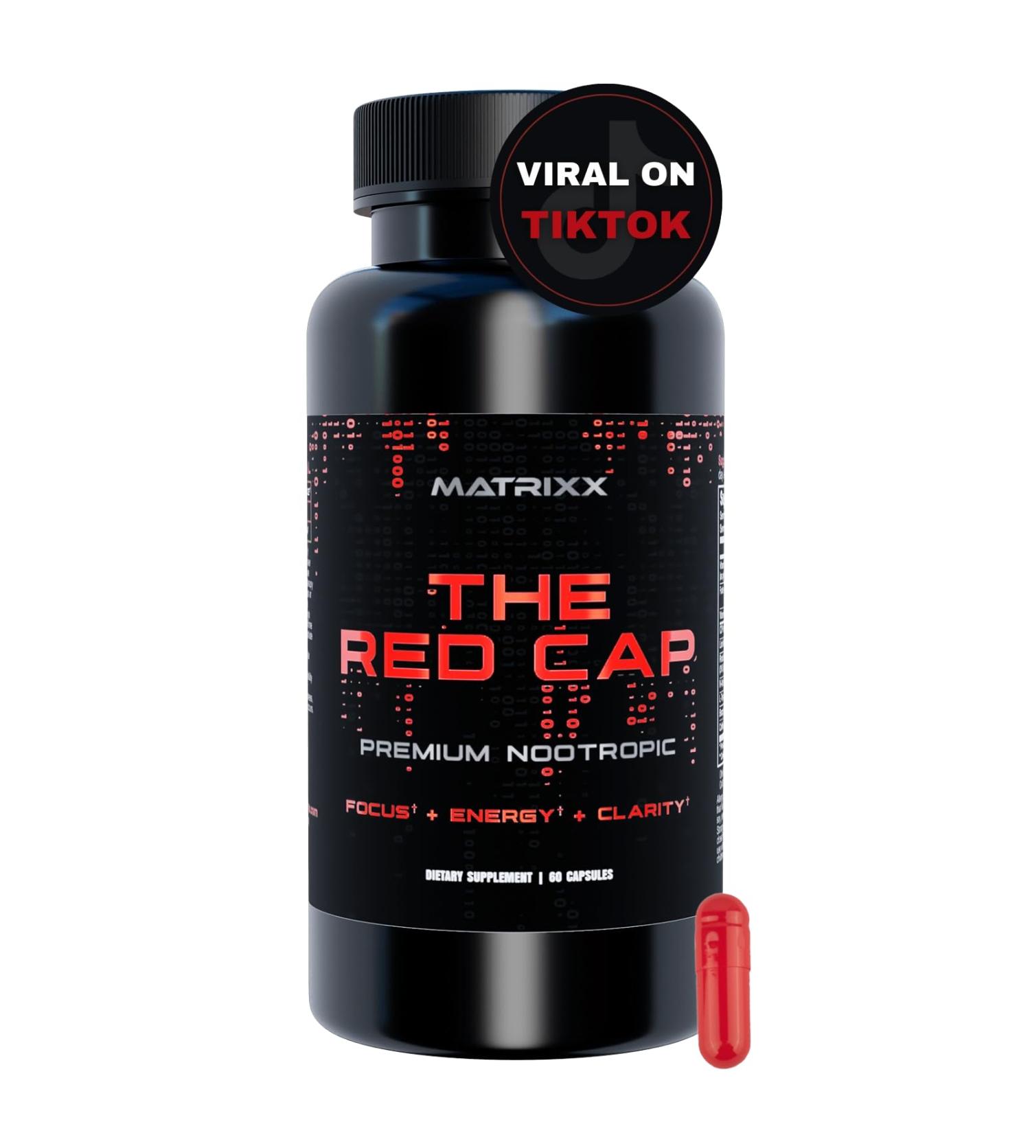 Matrixx The Red Cap 10-in-1 Nootropic Formula | Natural Energy Focus & Clarity | Rhodiola L-Theanine Citicoline Lion's Mane Brain Booster Capsules - Shop Internationally - Buy Online on GoSupps.com