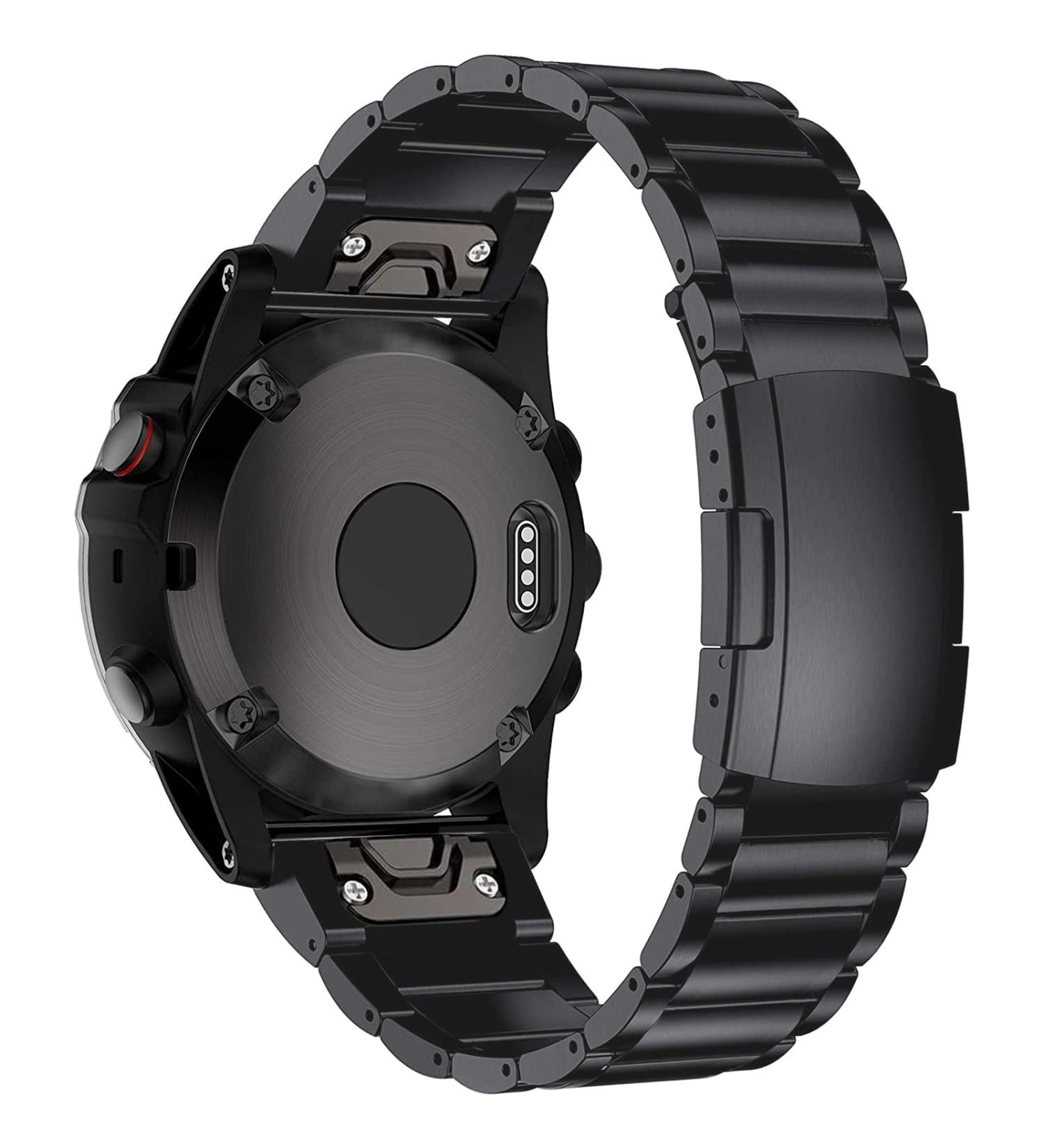 Pencoda for Garmin Fenix 7X/6X/5X Plus Band  26mm Titanium Metal Quick Release Easy Fit Watch Bands with Double Button Clasp for Garmin Fenix 7X/6X Pro/5X/5X Plus Smartwatch (Black) - Buy Online on GoSupps.com