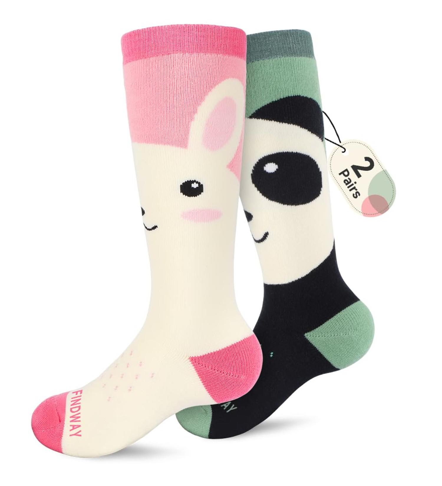 Findway Children Ski Socks - High-Performance Thermal OTC Anti-Slip Winter Socks for Boys & Girls | 2 Pack (Rabbits & Panda) - Perfect for Skiing Snowboarding Hiking - Buy Online on GoSupps.com