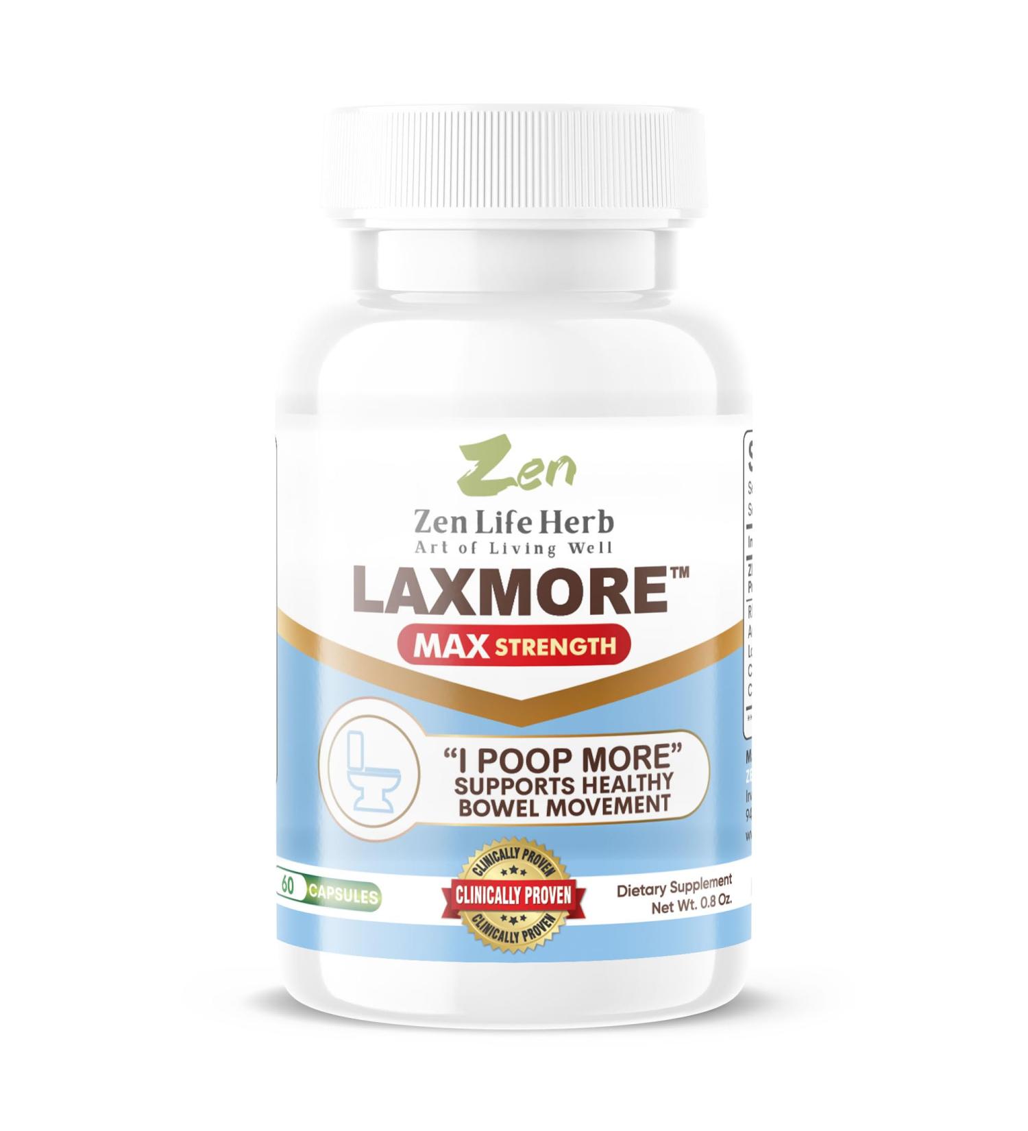 ZEN LIFE HERB LAXMORE I Poop More Max Strength 100% Natural Plant-Based Supplement (60 Capsules) - Buy Online on GoSupps.com