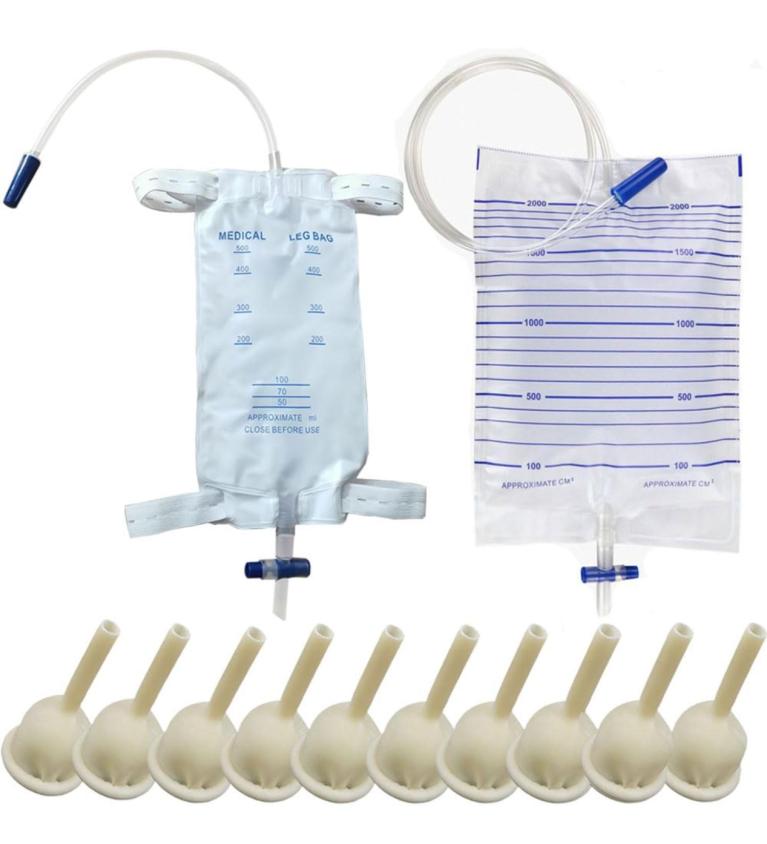 Buy 10 Piece Condom Catheter Set with 2000ML Urine Bag & 500ML Leg Bag - Optimal Drainage Solutions - Buy Online on GoSupps.com