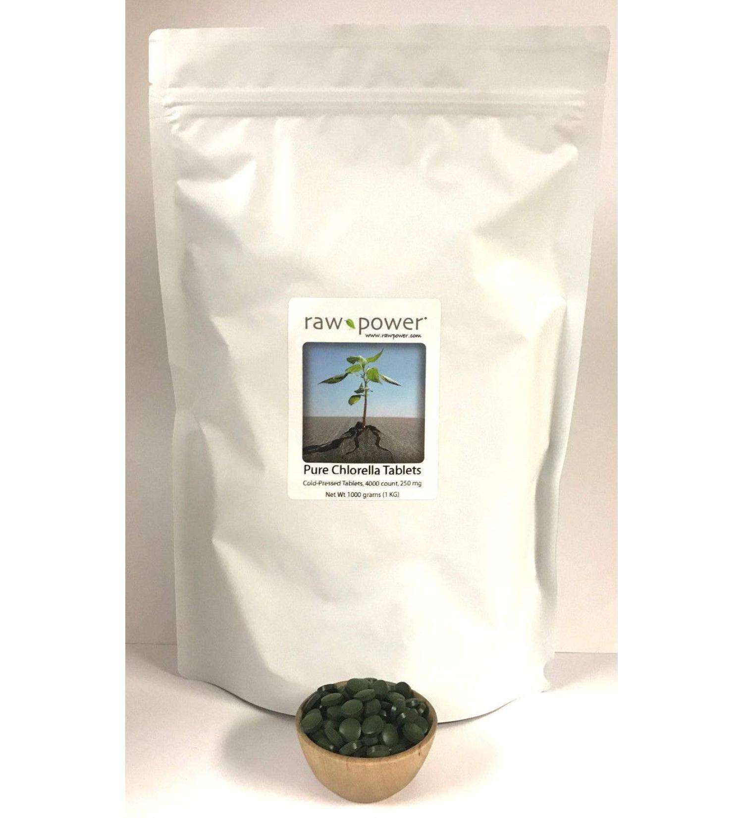 Raw Power Chlorella Tablets Clean Pure ONE Kilo Bag Bulk Premium (4000 Tablets 250mg Each 1000 Grams Total) Organics Brand