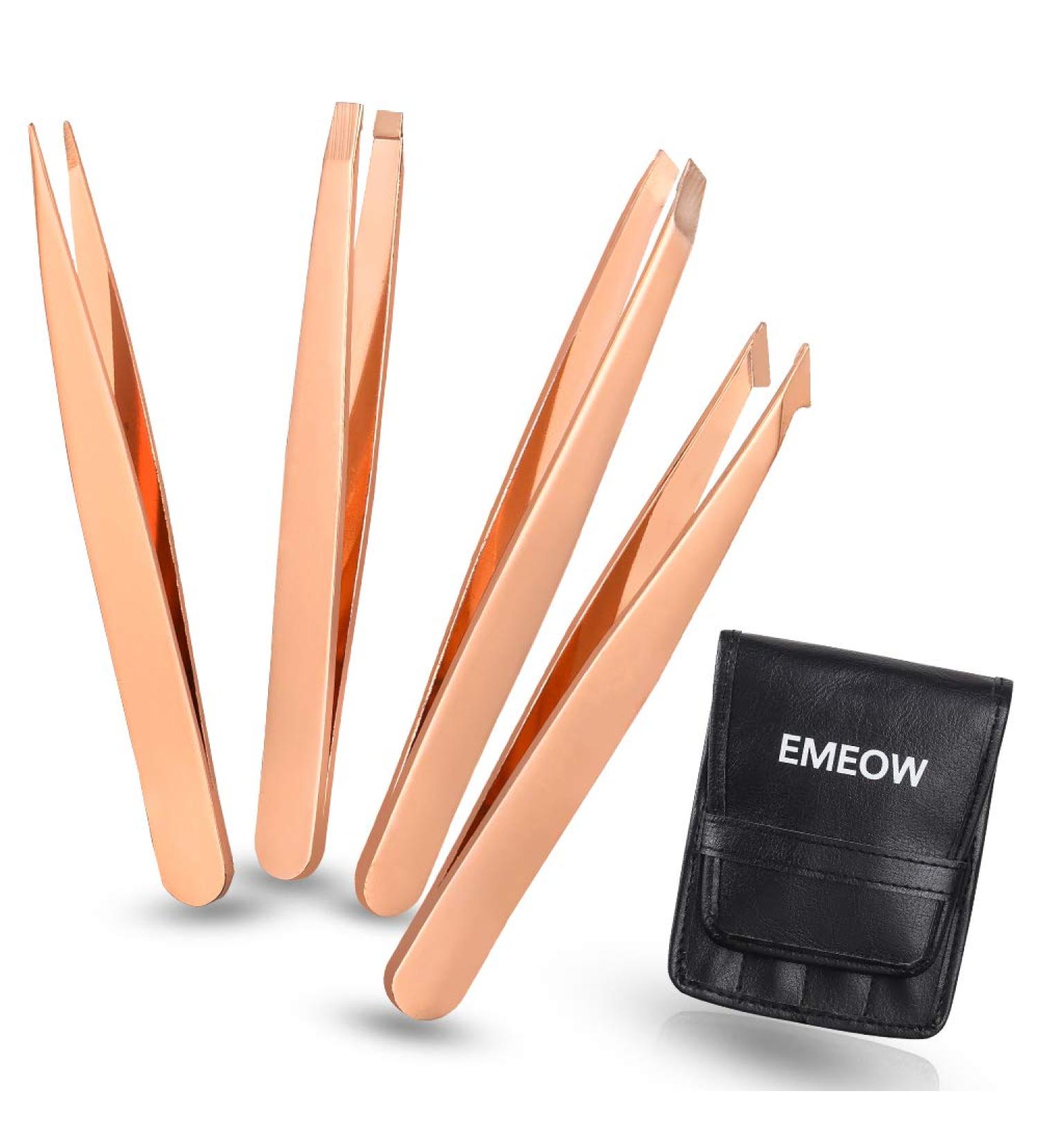 Professional Stainless Steel Eyebrow Tweezers Set with Travel Case - 4-Piece Precision Tweezers for Ingrown Hair, Facial Hair, Blackheads, and Debris Removal - Buy Online on GoSupps.com