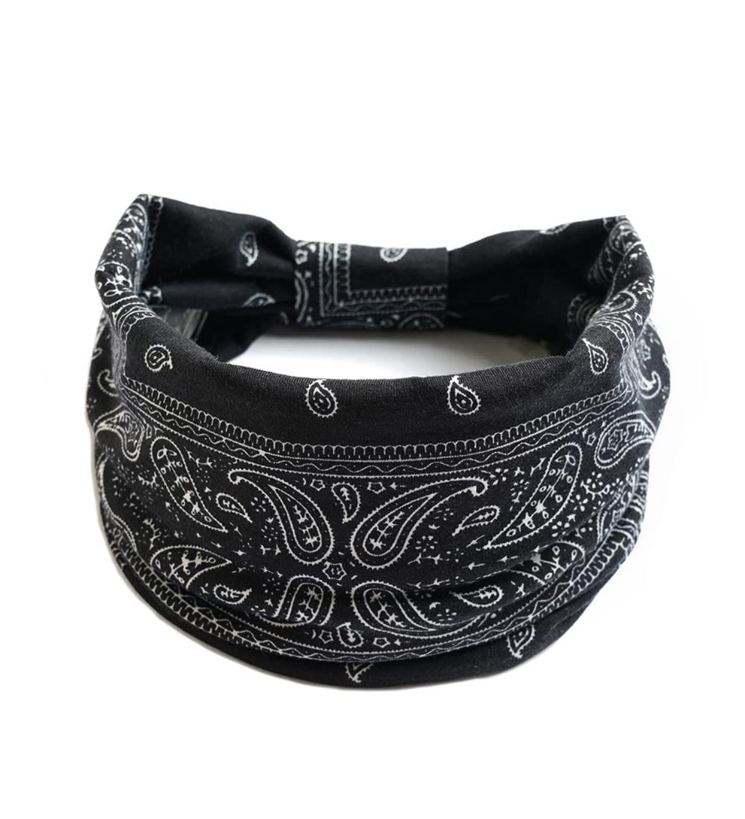 Summer Bohemian Bandanas Elastic Hair Bands Yoga Exercise Cotton Headband Women Headwear Print Vintage Cross Unisex Scrunchies Hair Accessories (Black) - Buy Online on GoSupps.com