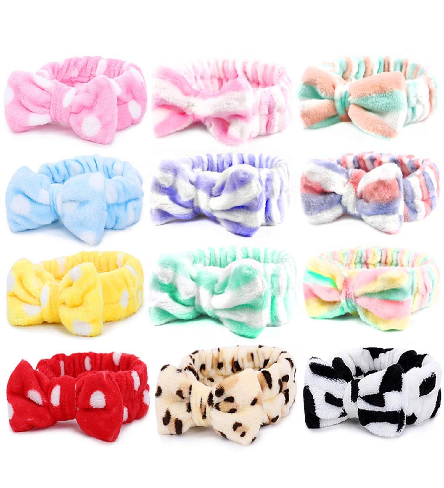 12pcs Coral Fleece Spa Headbands | Makeup & Face Washing Headwraps | Soft Bowknot Hair Bands - 12 Colors | Ideal for Spa Parties & Birthday Celebrations for Girls and Women - Buy Online on GoSupps.com