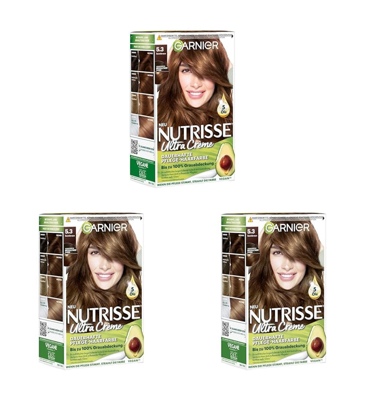 Garnier Nutrisse Permanent Hair Color 053 Including Brown - 3 Pack Ultra Cr me Tint - Nourishing Fruit Oils Lasts 8 Weeks - Buy Online on GoSupps.com