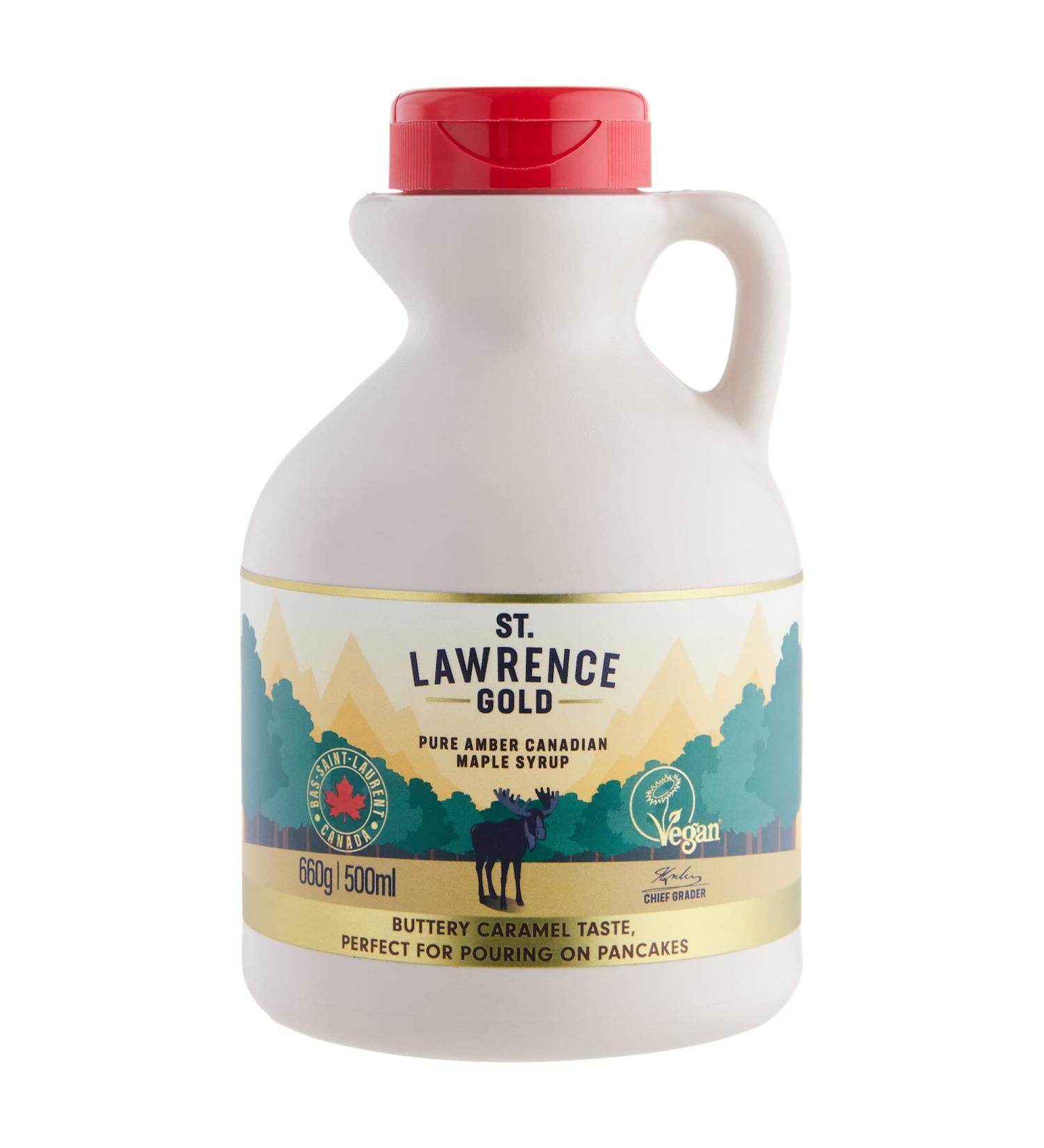 St Lawrence Gold Maple Syrup 500ml - Pure Canadian Amber Maple Syrup 660g - Ideal Sugar Syrup Alternative for Cocktails, Coffees, Pancakes, Waffles & BBQ Glaze - Gluten-Free & Vegan - 660g (1 Pack) - Buy Online on GoSupps.com