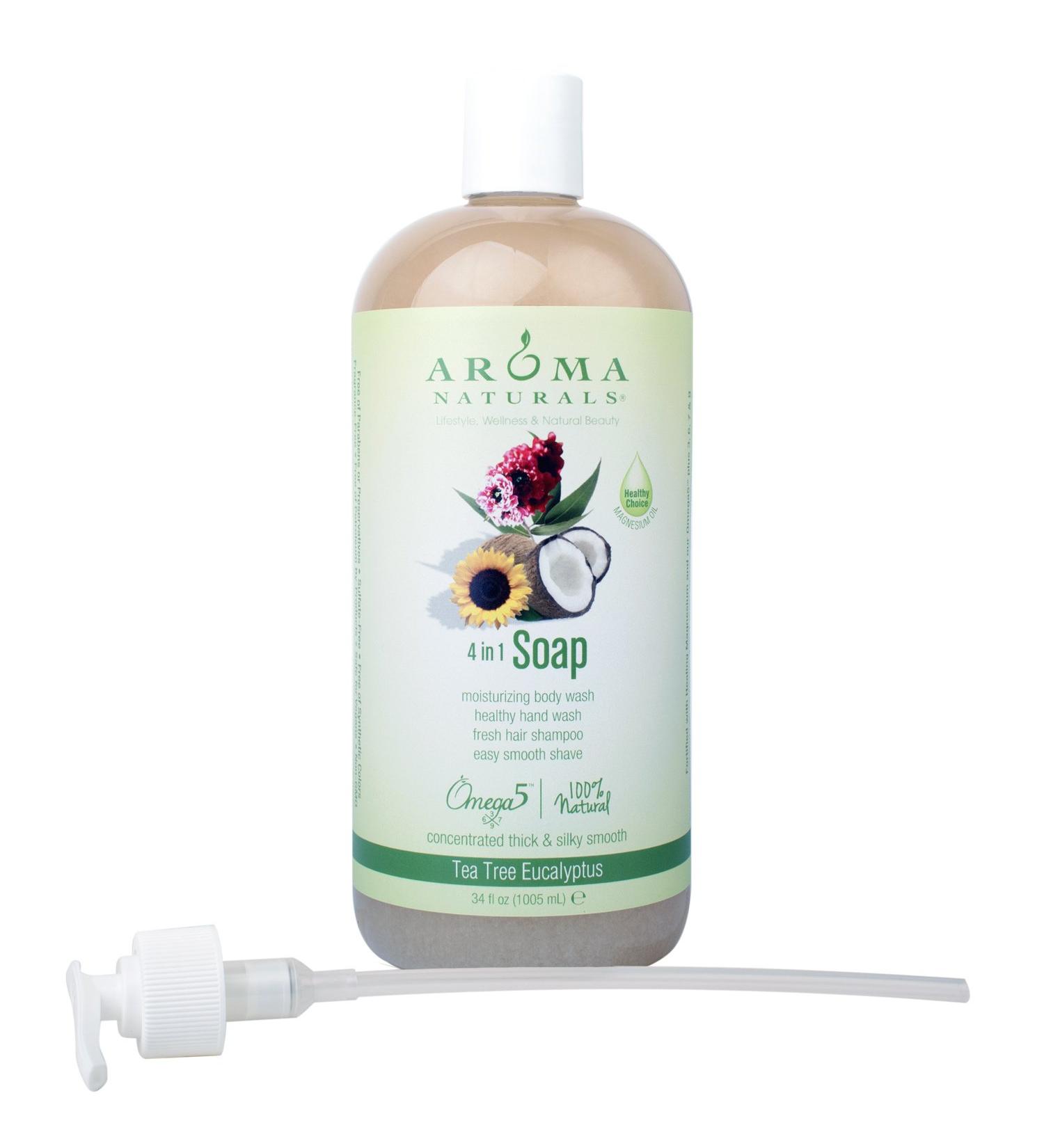Aroma Naturals Extraordinary Natural 4-in-1 Castile Liquid Soap  Tea Tree Eucalyptus  34 Ounce Tea Tree Eucalyptus 34 Ounce