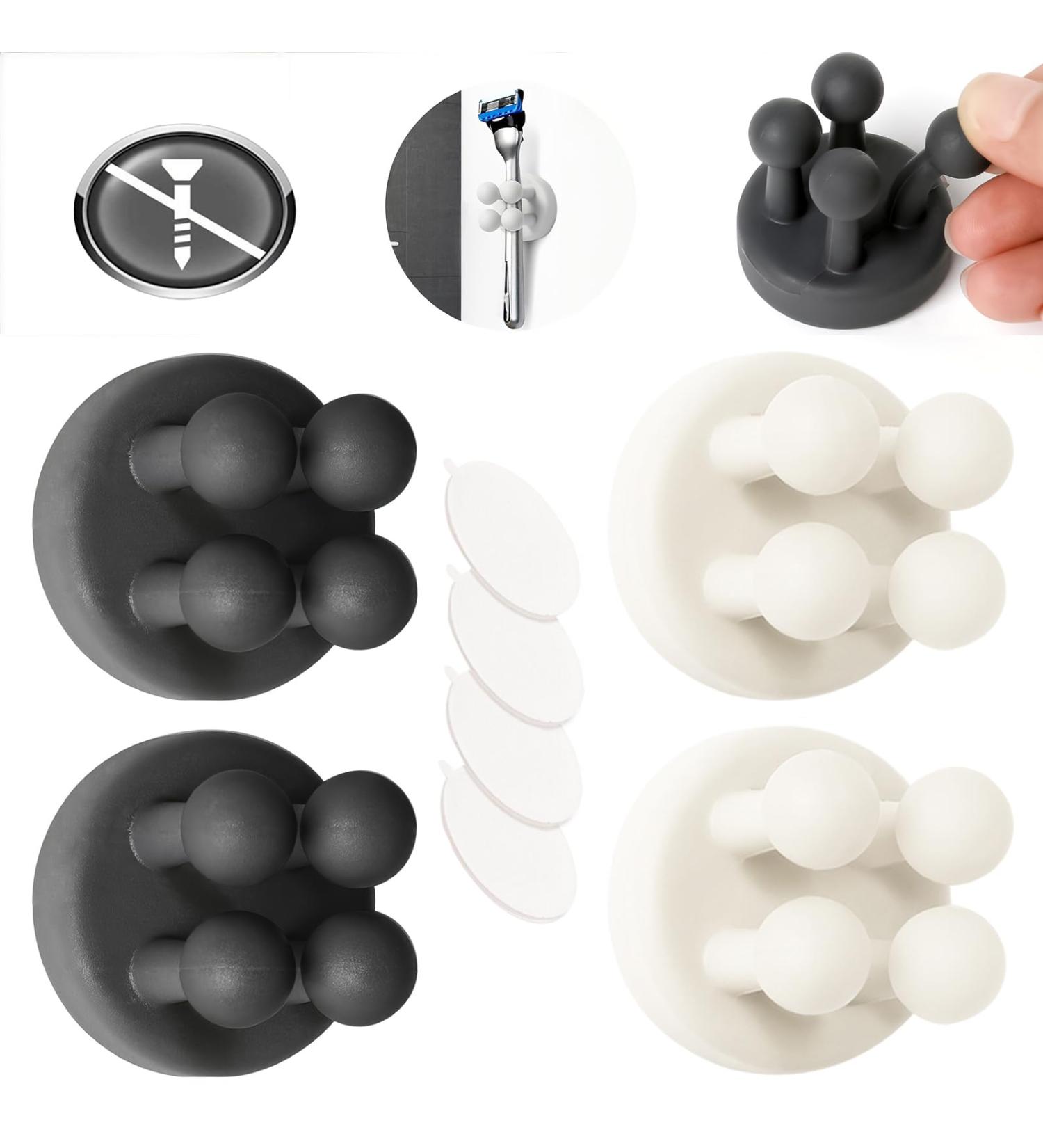 4 Pieces Adhesive Hooks Set - Silicone Toothbrush Holder Key & Cable Organizer | Self-Adhesive Wall Hooks for Bathroom & Kitchen (Black + White) - Buy Online on GoSupps.com