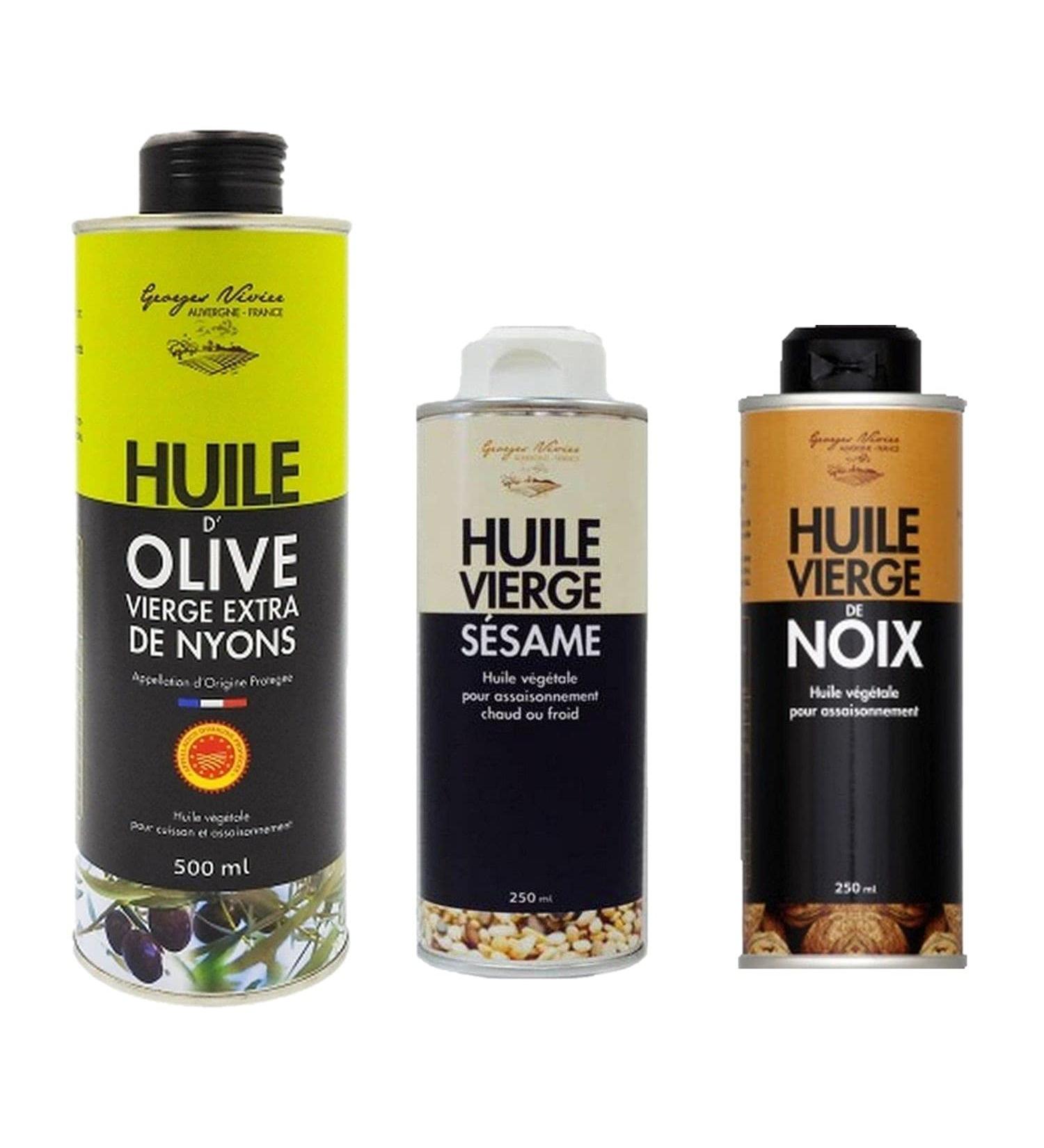 Assortment of Rhône Alpes - Auvergne oils: sesame, walnut, olive