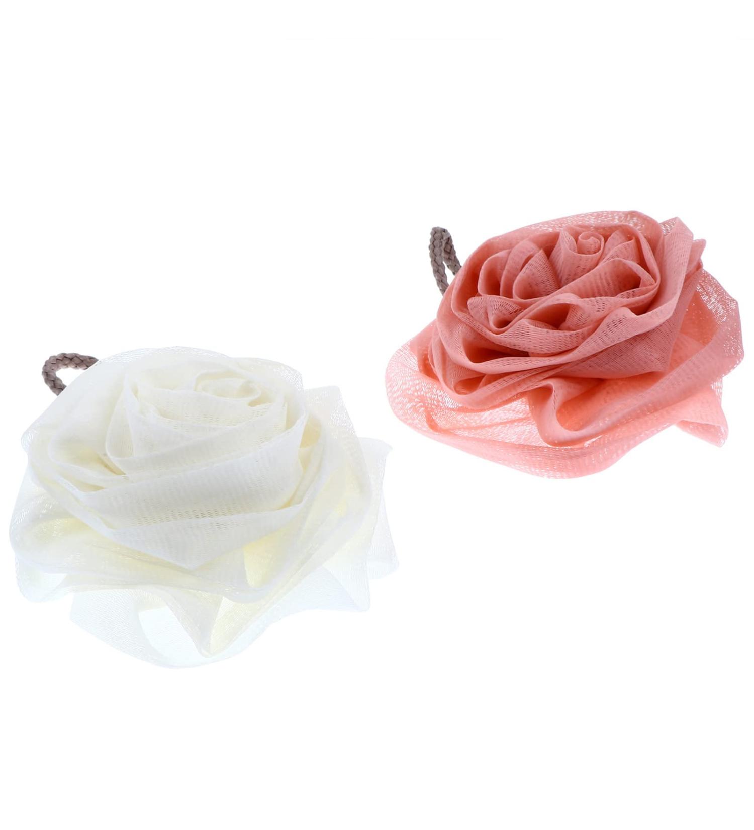 FOMIYES Exfoliating Loofahs Set - 2 Pack Mesh Wash Balls for Bath & Shower | White Flower Scrubber & Pink Loofah Brush | 16x16cm - Buy Online on GoSupps.com