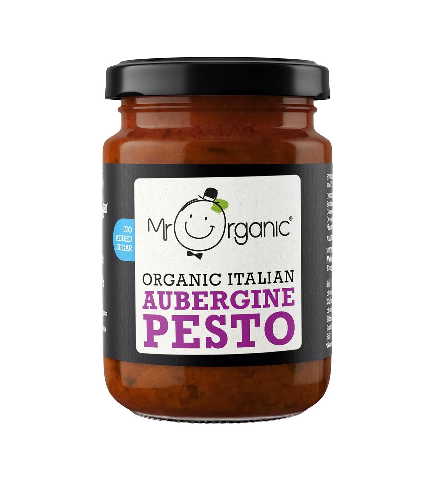 Mr Organic Aubergine Pesto 130g - Non GMO, Preservative Free, Gluten Free, Vegan - Grilled Aubergine & Italian Herbs - Buy Online on GoSupps.com