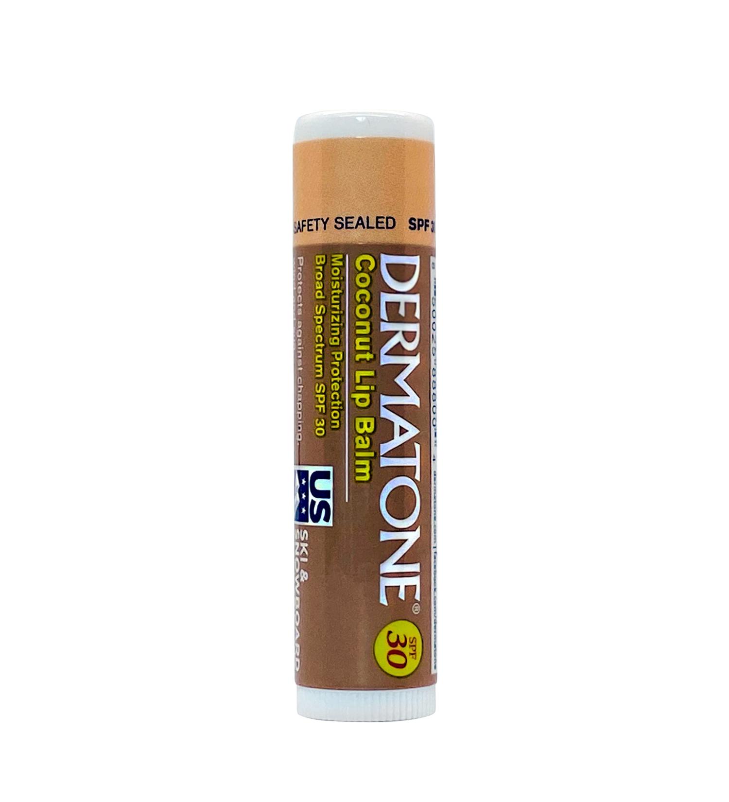 Dermatone Coconut Lip Balm SPF 30 - Moisturizing Long Lasting & Water Resistant | Aloe Tea Tree Oil & Cocoa Seed Butter | Made in USA | Broad-Spectrum Protection | 0.15 oz - Buy Online on GoSupps.com