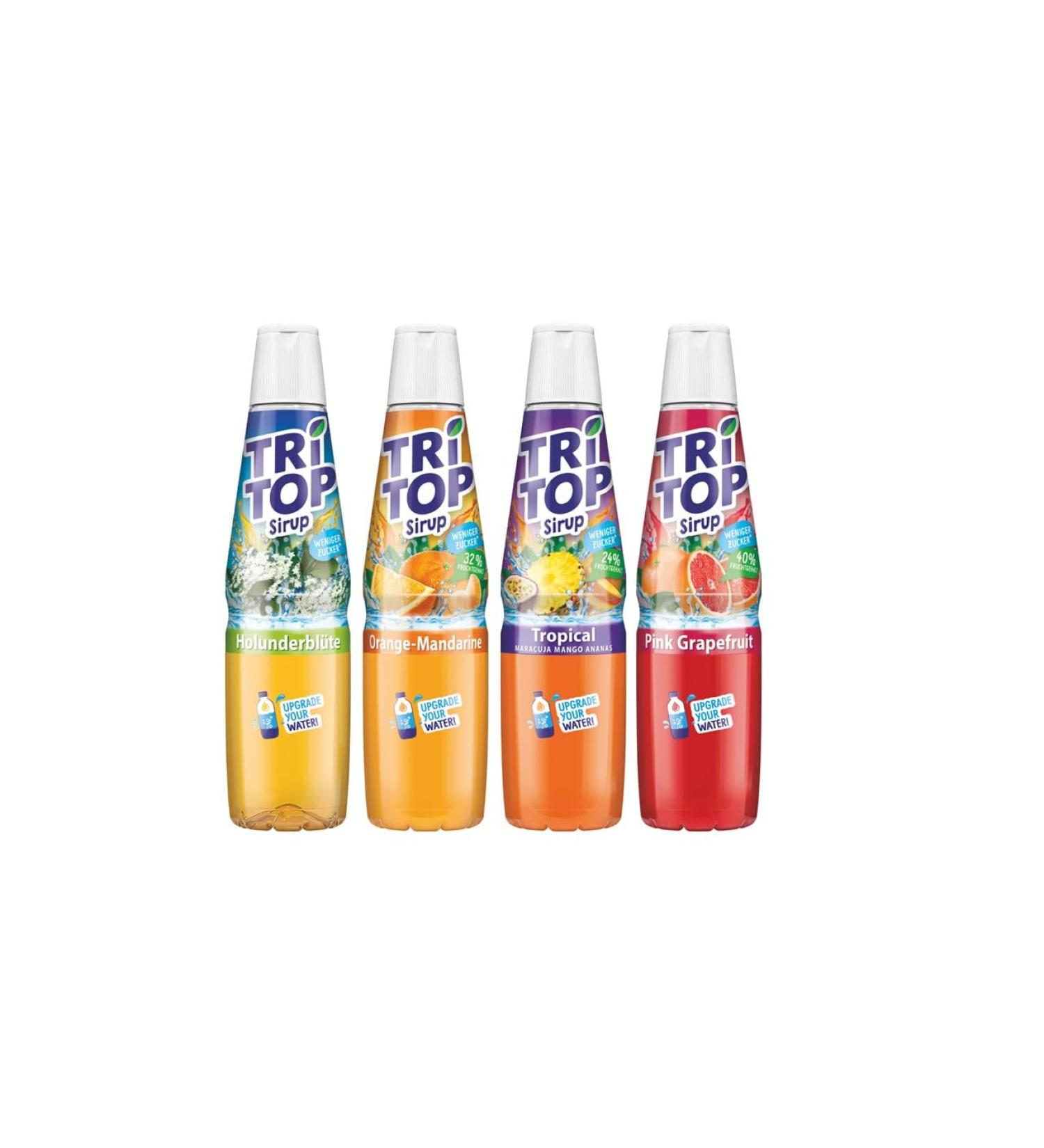 Buy Tri Top Beverage Syrup 4-Pack | Orange Mandarin Pink Grapefruit Tropic Elderberry | 600ml Each | Perfect for 5-Liter Soft Drinks | International Shipping - Buy Online on GoSupps.com