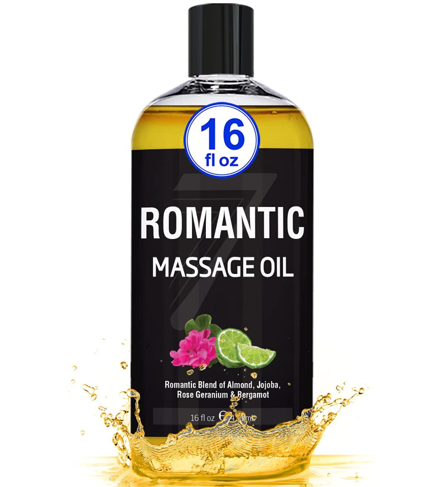 Romantic Massage Oil for Couples - Big 16oz Bottle - Relaxing Body & Mind - Almond, Jojoba, Rose Geranium, Bergamot, Vitamin E - Buy Online on GoSupps.com