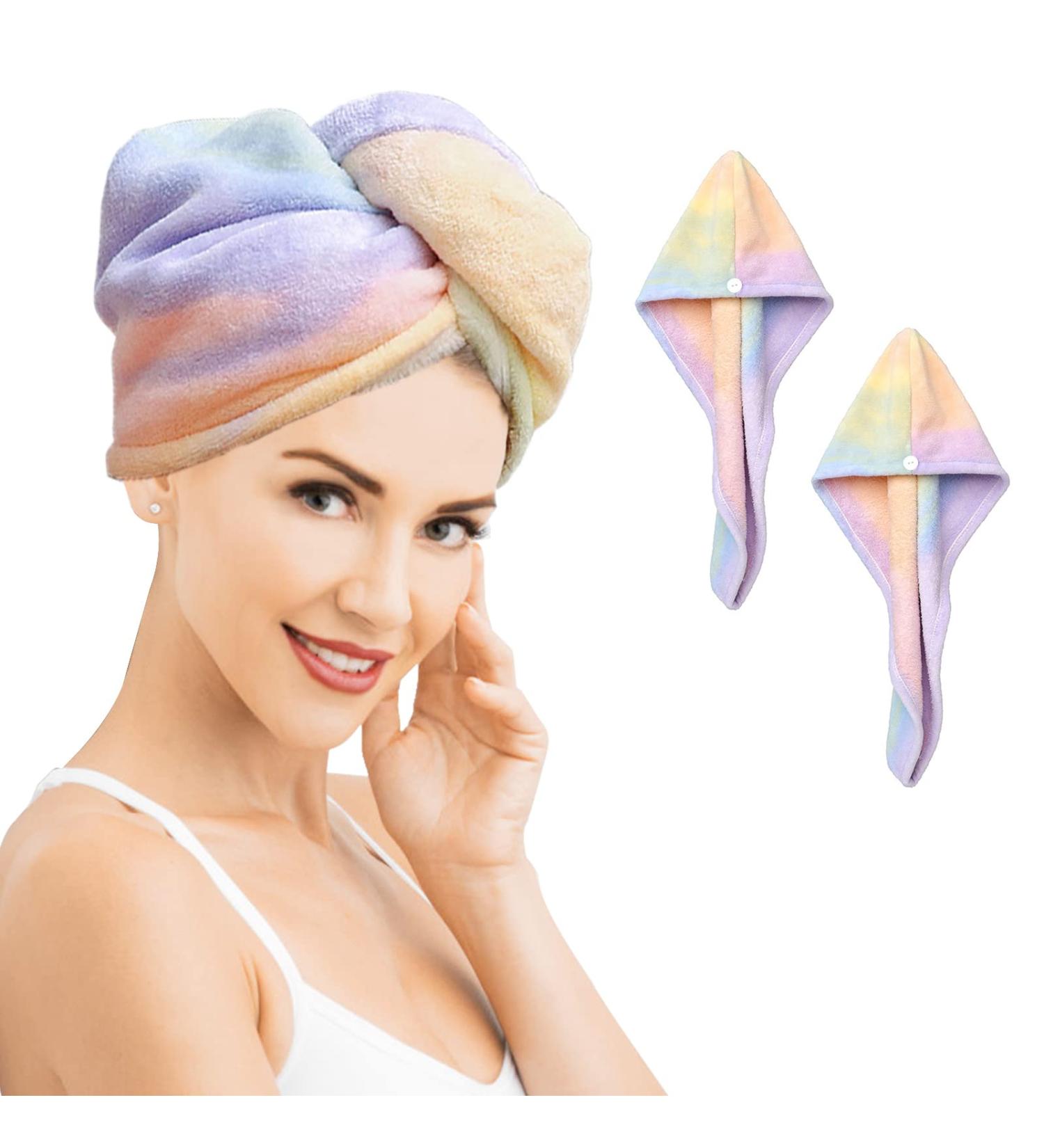 2-Pack Microfiber Hair Towels - Quick Drying Super Absorbent Rainbow Twisted Turban for Women & Girls - Red - Buy Online on GoSupps.com