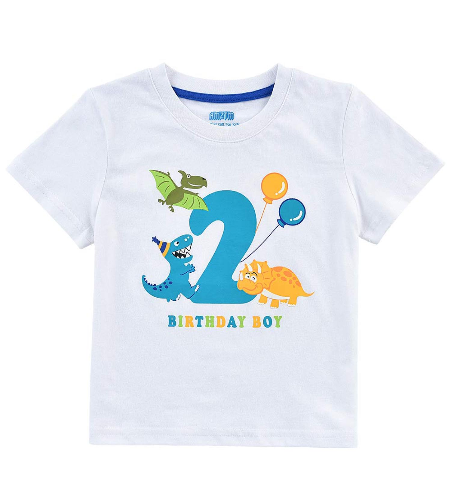 Dinosaur 2nd Birthday Shirt for Toddler Boy - 2 Year Old Party Tee in White 100% Cotton - Buy Online on GoSupps.com