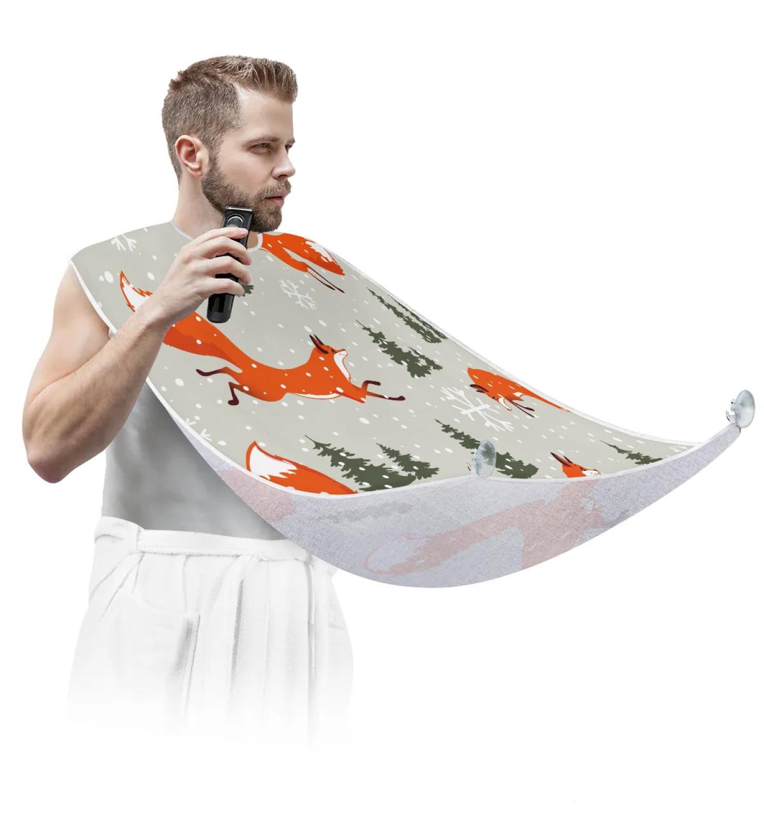 Fox Tree Beard Bib Apron - Non-Stick Waterproof Hair Catcher for Men | Perfect Grooming Gift with 2 Suction Cups - Buy Online on GoSupps.com