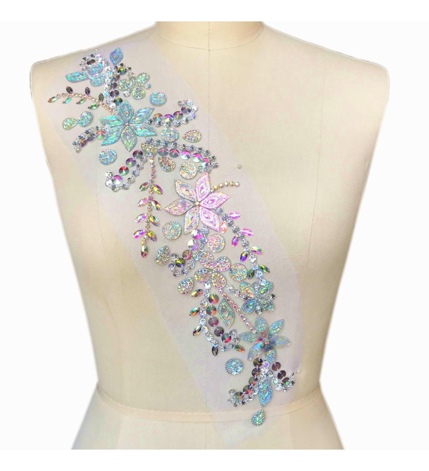 Handmade 10x42cm Crystal Rhinestone Applique for Wedding Dress Decoration - AB - Buy Online on GoSupps.com