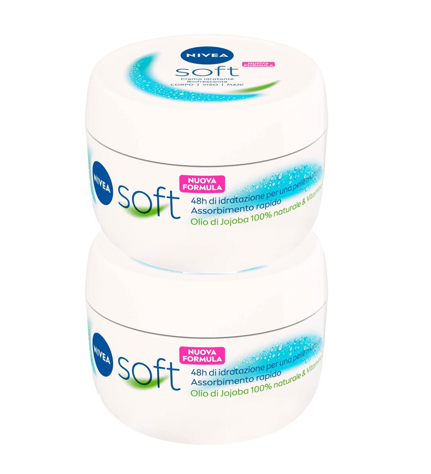  NIVEA Nivea Soft 48-hour moisturizing and refreshing multi-purpose cream for body hands and face fast-absorbing with vitamin E and jojoba oil for normal and dry skin - 2 x 300ml jars - Buy Online on GoSupps.com