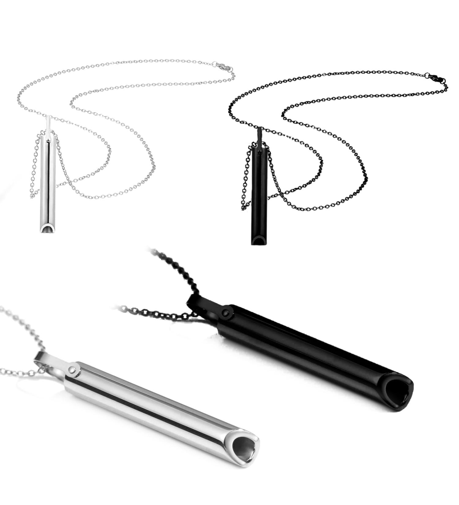 TZQ Force Smoking Cessation Necklace - Stainless Steel Relaxation Chain for Stress Relief (Black & Silver) - Buy Online on GoSupps.com