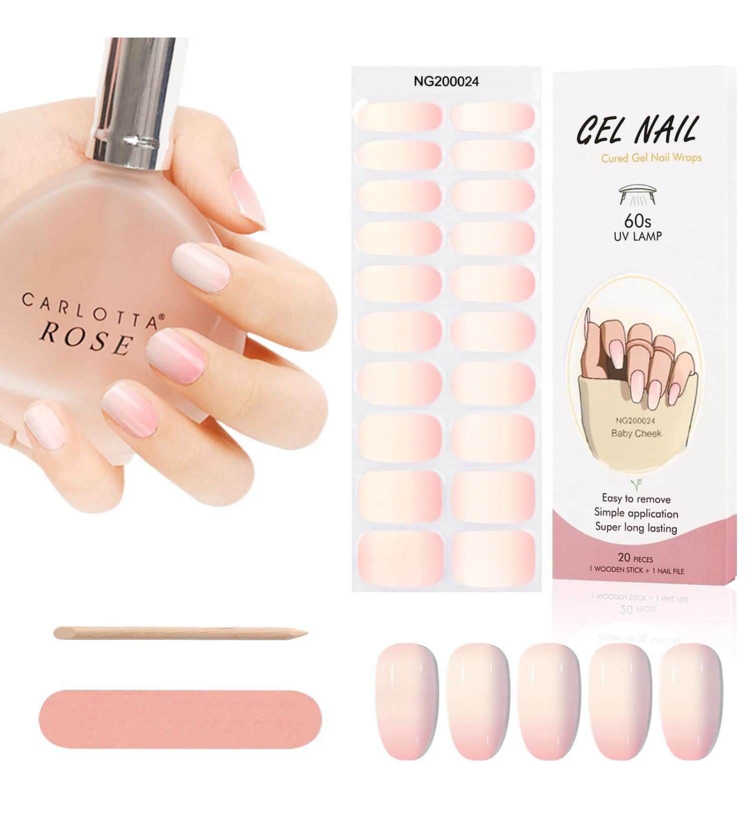 Kalolary 20PCS Solid Color Gel Nail Polish Strips | Self-Adhesive Wraps with Nail File | Gradient Rosa - Buy Online on GoSupps.com