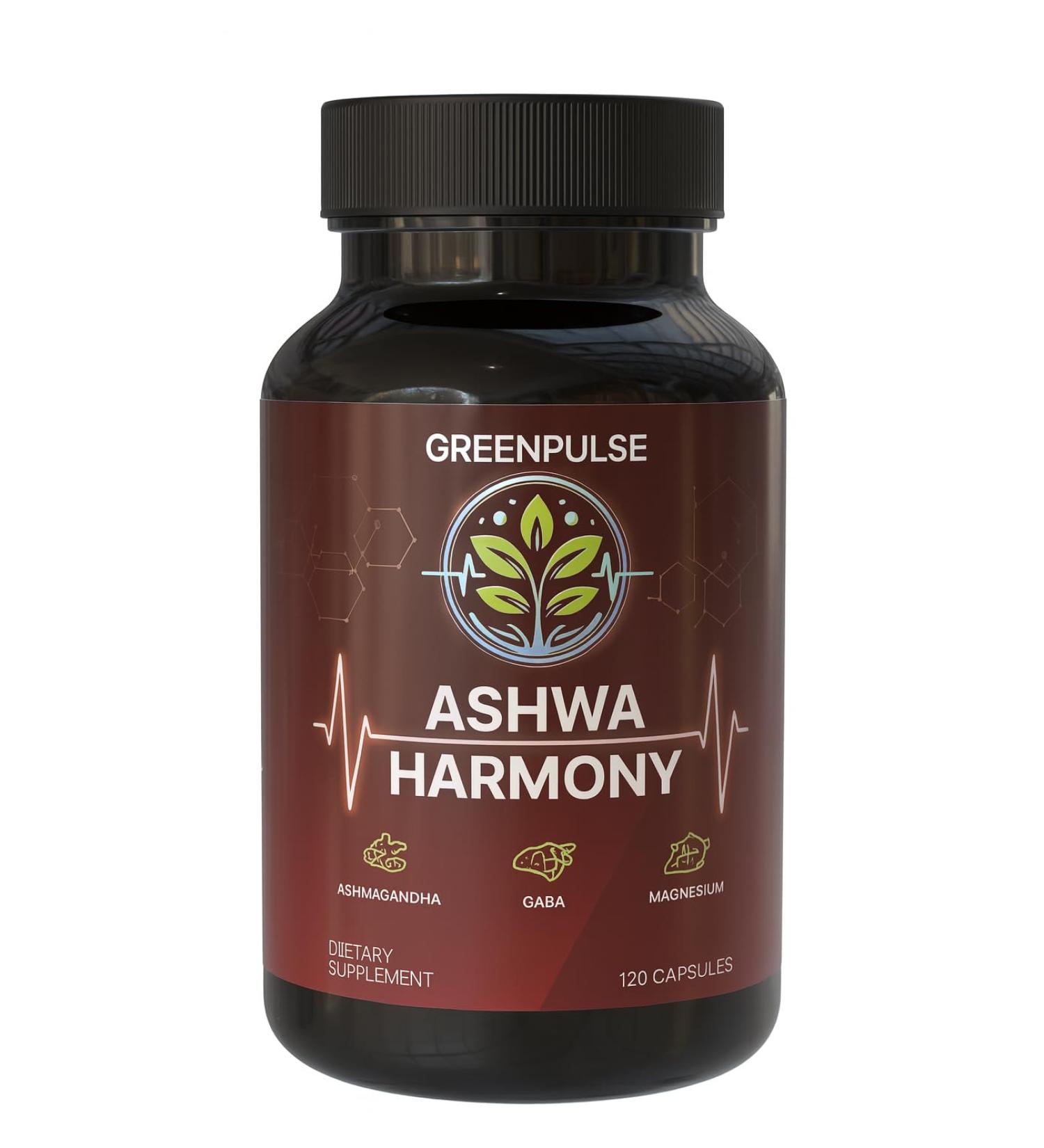 GREENPULSE LLC Ashwa Harmony Adaptogenic Blend with Ashwaghanda GABA Magnesiuym Glycinate - 120 Capsules - Buy Online on GoSupps.com