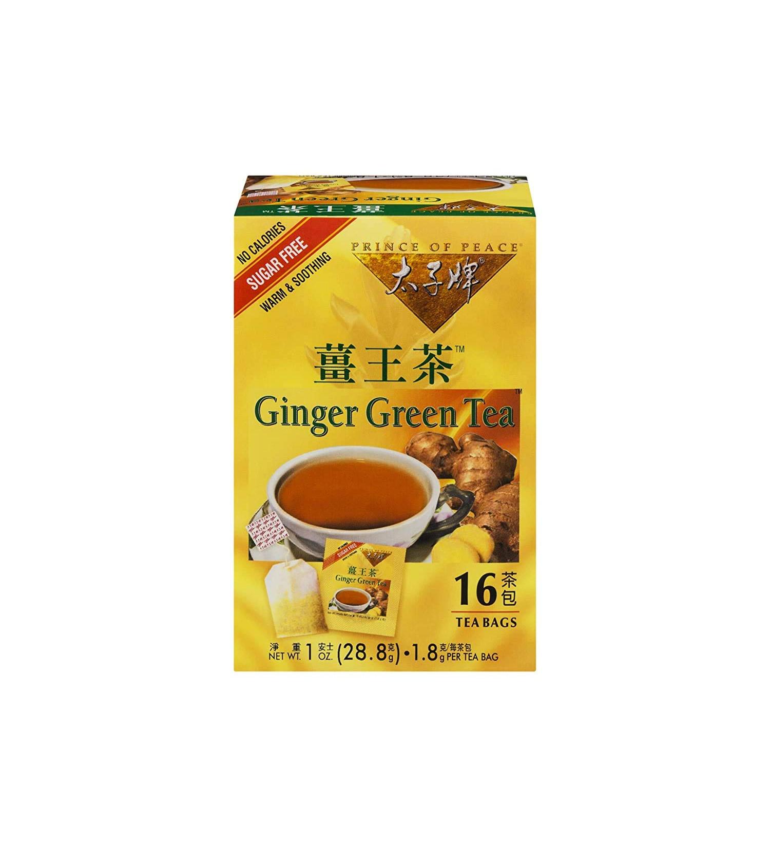 Prince of Peace Ginger Green Tea, 4 Pack - 16 Tea Bags Each – Chinese Tea Bags – Green & Ginger Tea Bags – Prince of Peace – Herbal Tea – Ginger Green Tea Bag – Sugar Free Tea