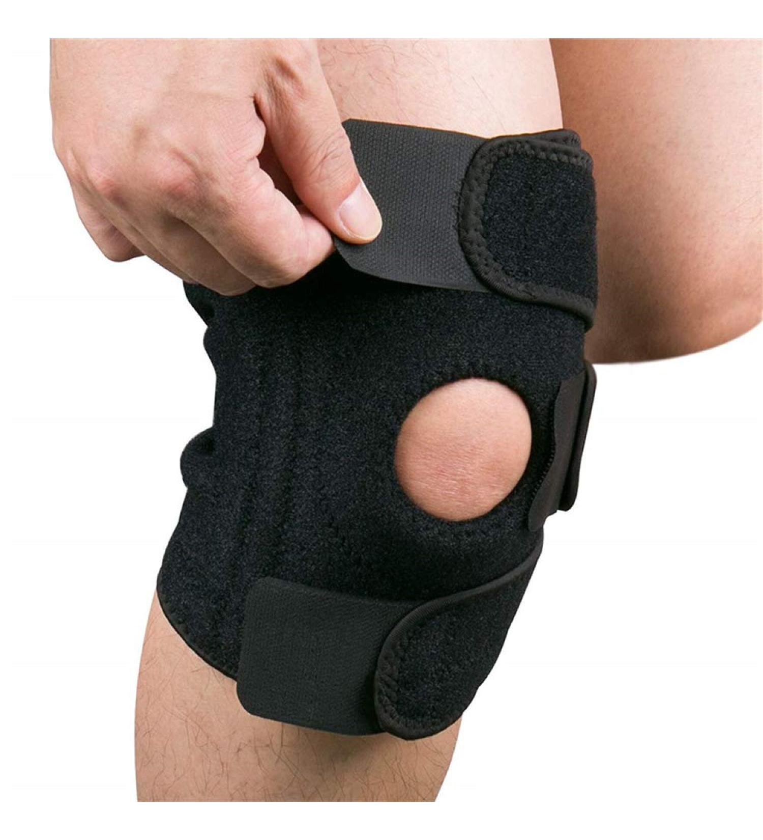 Hually Kniebandage - Adjustable Knee Protectors with Velcro & Patellar Opening for Sports & Daily Use - Unisex Knee Support in Black - Buy Online on GoSupps.com