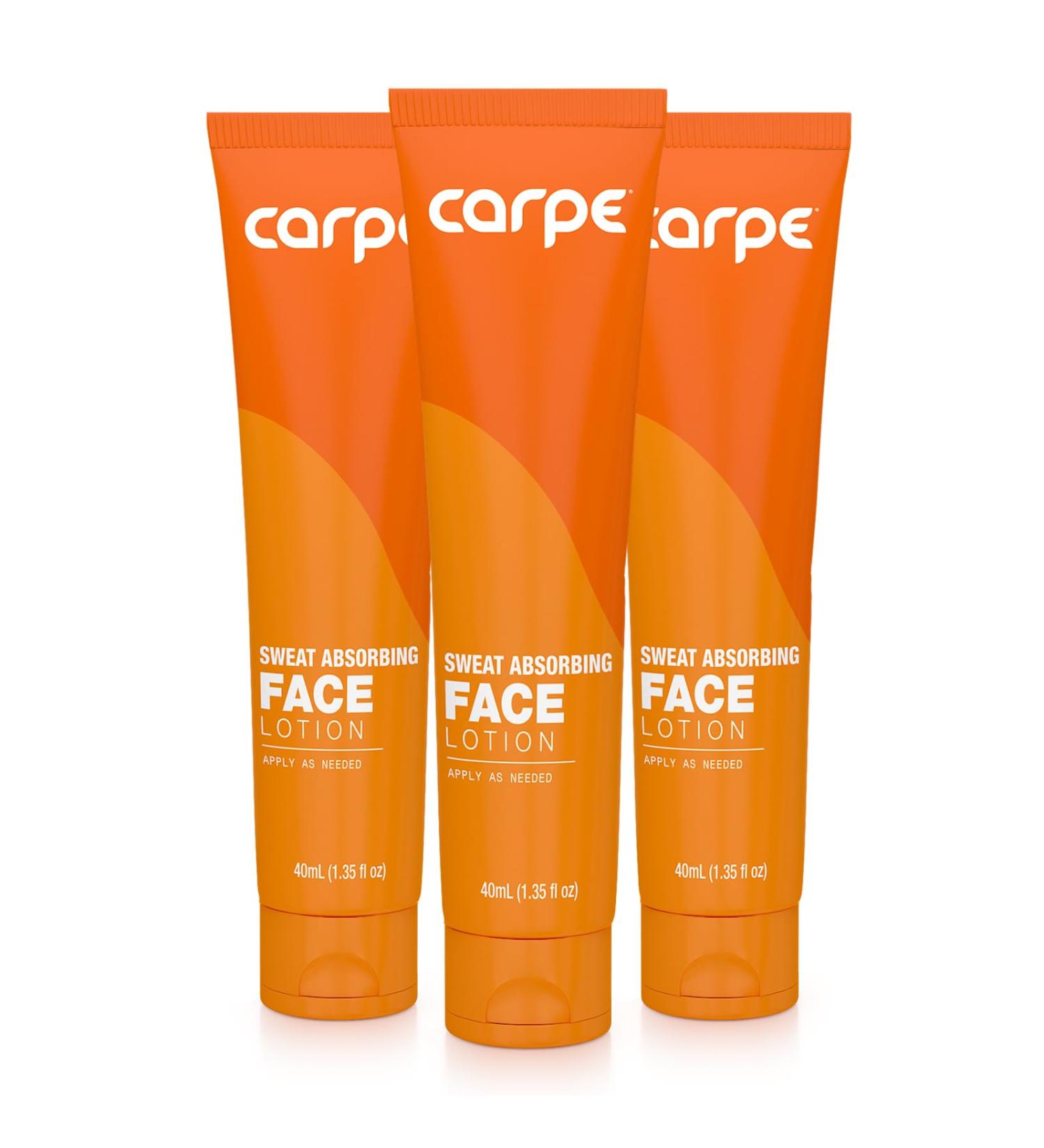Carpe No-Sweat Face (Pack of 3) - Helps Keep Your Face Forehead and Scalp Dry - Sweat Absorbing Gelled Lotion - Plus Oily Face Control - With Silica Microspheres and Jojoba Esters 1.35 Fl Oz (Pack of 3) - Buy Online on GoSupps.com