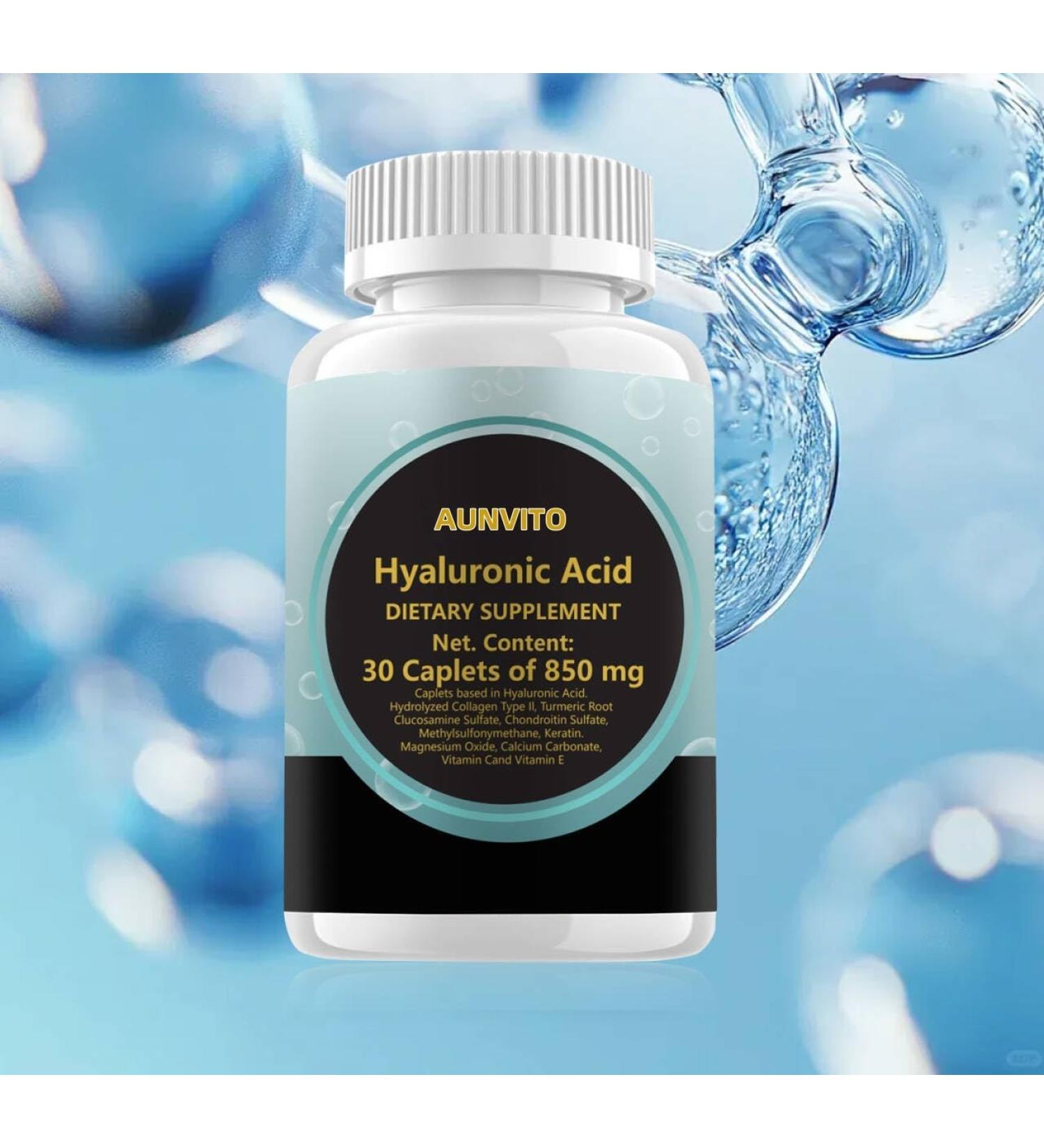AUNVITO Hyaluronic Acid Supplements 850mg Hyaluronic Acid Advanced Joint Support with Hydrolyzed Collagen Turmeric 30 Caplets - Buy Online on GoSupps.com