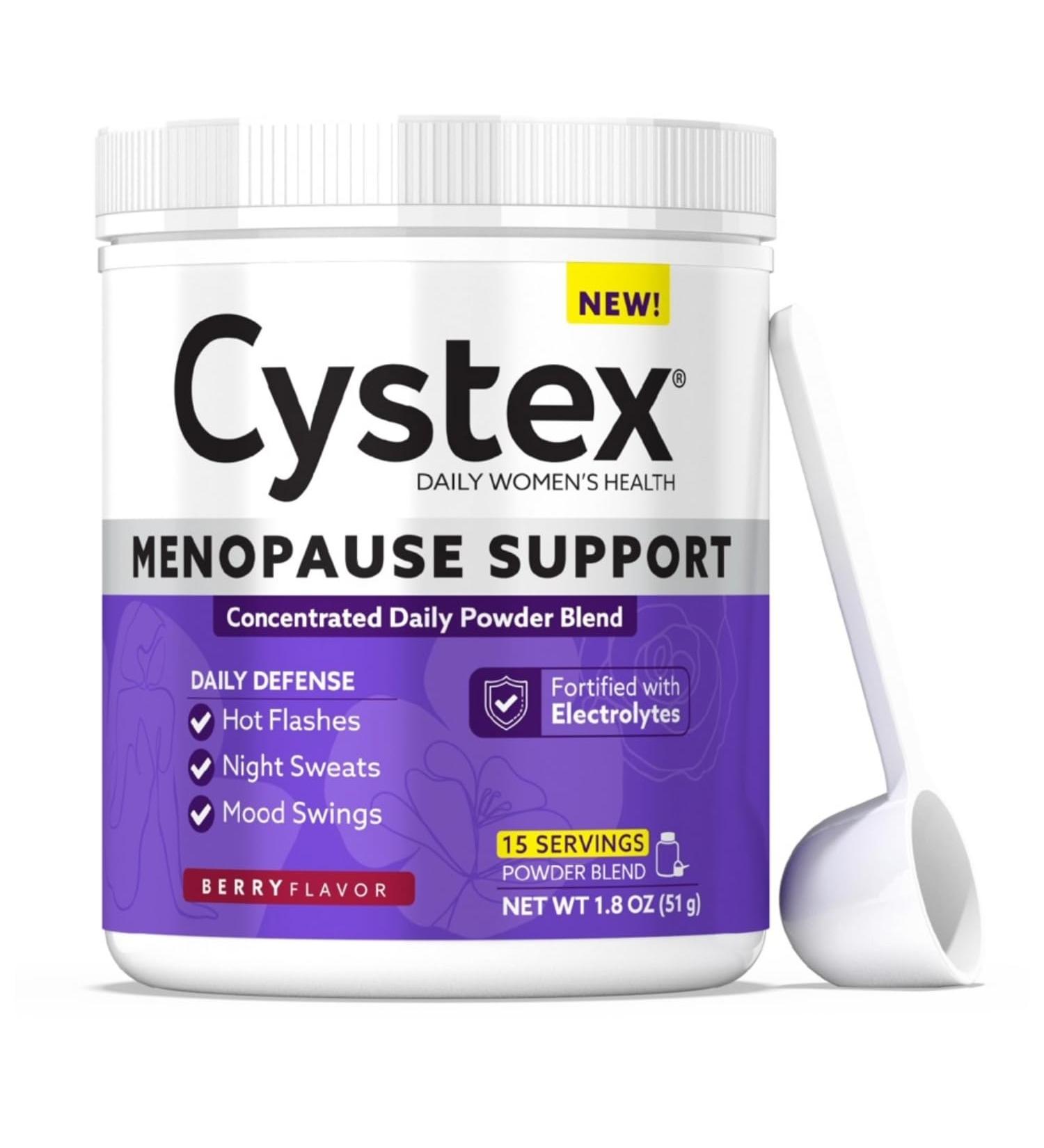 Cystex Menopause Support Powder - Daily Relief for Hot Flashes Night Sweats & Mood Swings - Clinically-Studied Ingredients - Electrolyte-Enhanced - Berry Flavor - 15 Servings - Buy Online on GoSupps.com