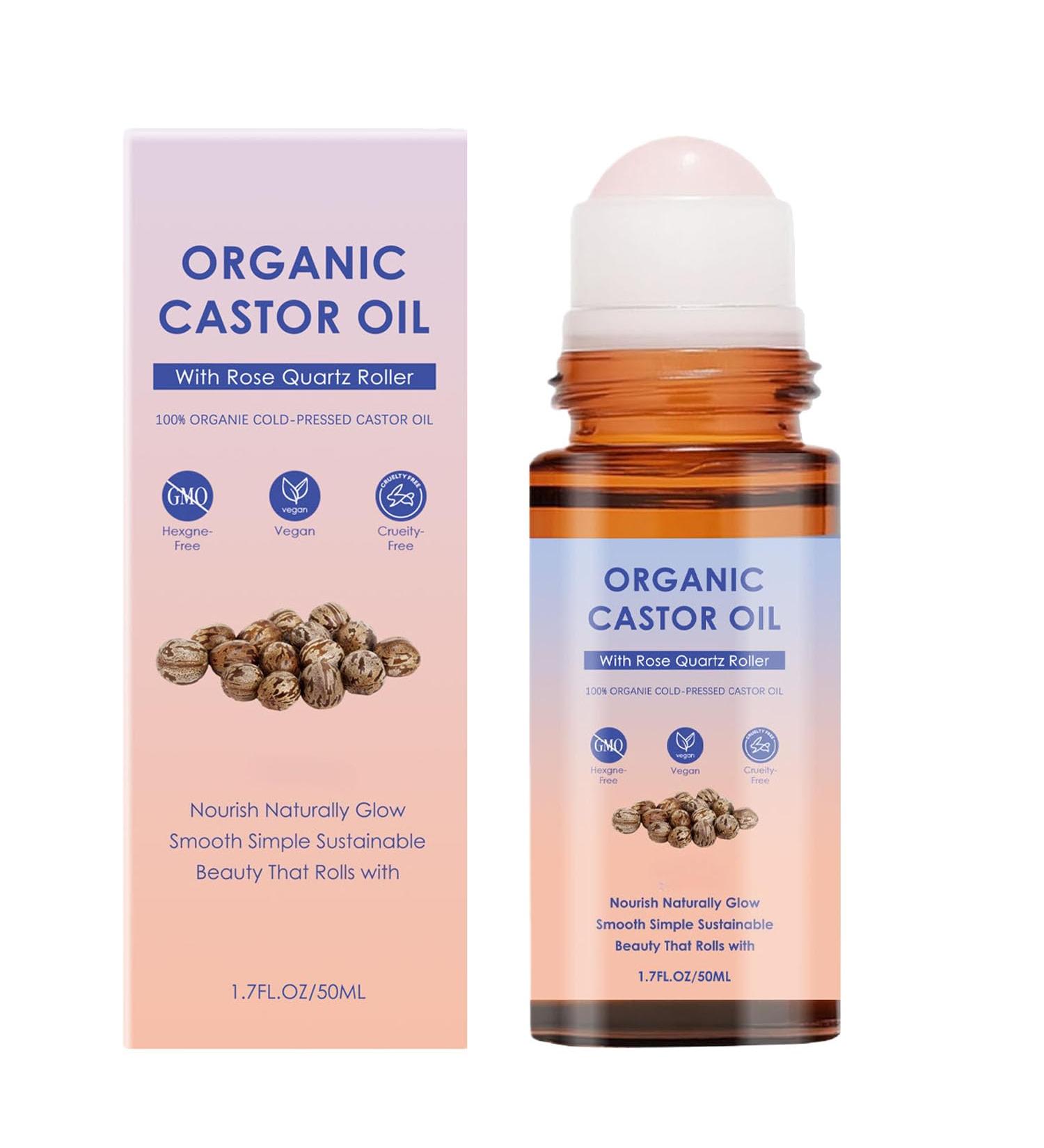 IFSLQNX Organic Castor Oil Roll-On with Rose Quartz Roller Castor Oil for Face Firms Smooths Skin Reduces Fine Lines Brightens Eyes Suitable for Face Neck Abdomen 50ml/1.7oz (1PCS) - Buy Online on GoSupps.com
