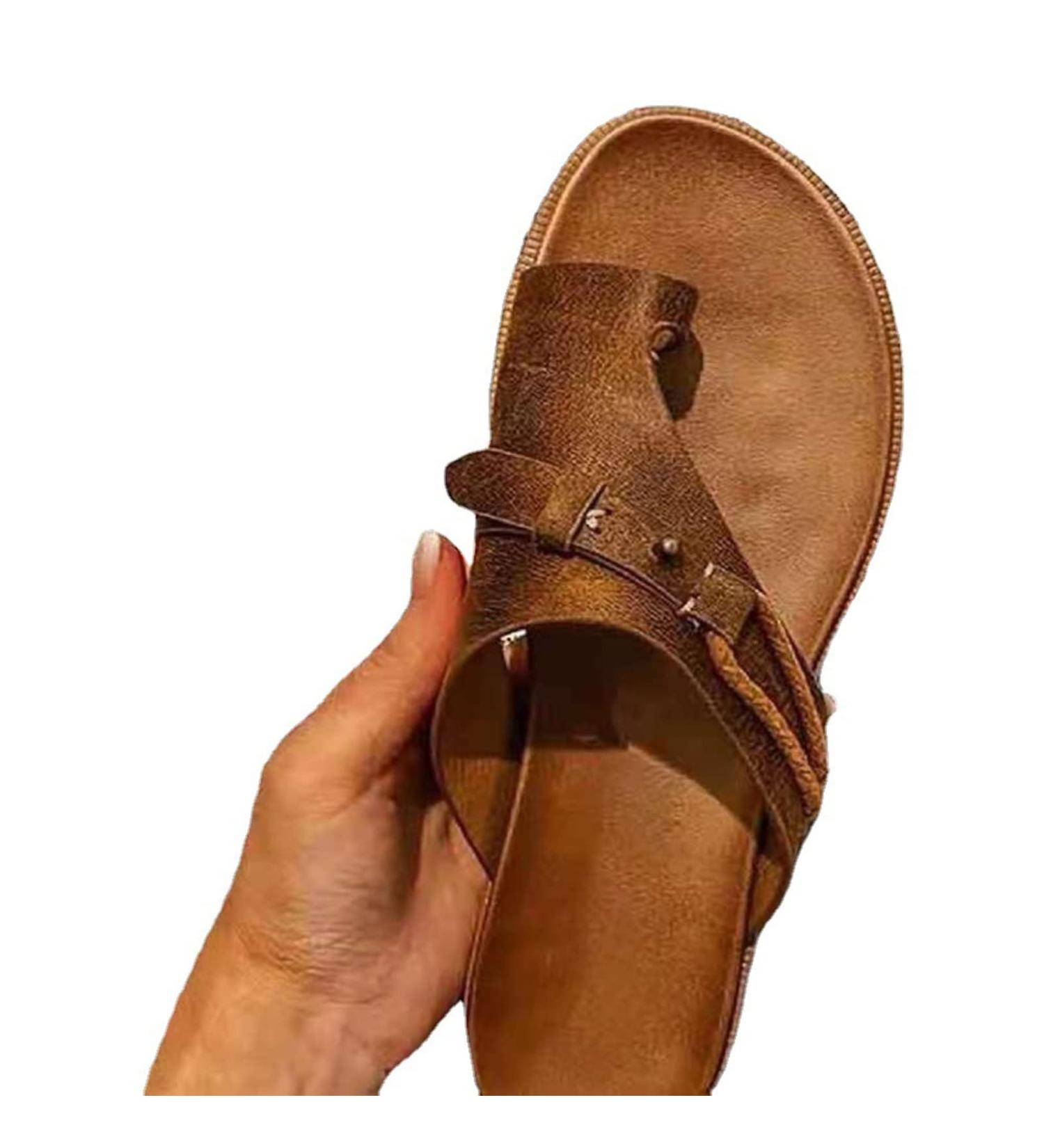 BIAJIAZHUA Women's Foot Correction Sandals - Brown, Size 8 | Hallux Valgus & Bunion Corrector | Plantar Fasciitis Relief | Summer Flat Slippers - Buy Online on GoSupps.com