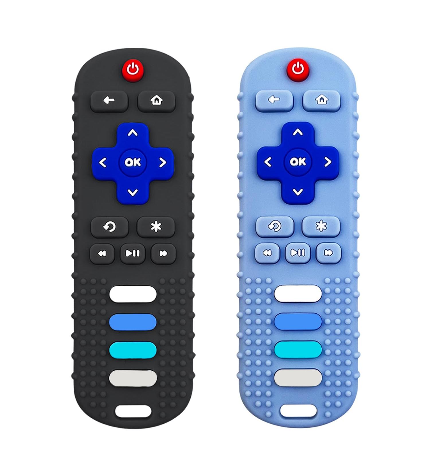 ERSIHUA 2-Pack Silicone Baby Teething Toys - TV Remote Teethers for 6-12-18 Months Infants - Fire Remote Shape Toddlers Silicone Teether - Sensory Toy for Boys and Girls (Black+Blue) - Buy Online on GoSupps.com
