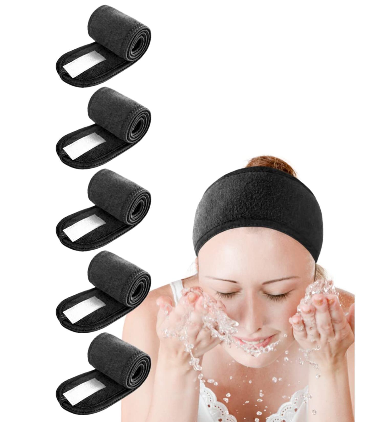 Spa Headband Hair Wrap - Pack of 5 Black Non-Slip Makeup Towels | Stretchable & Washable - Buy Online on GoSupps.com