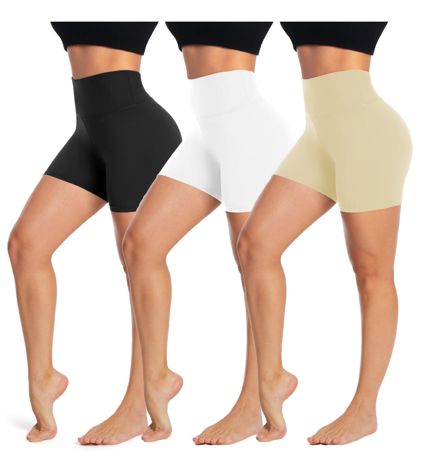 Blongw 3 Pack Women's High Waist Sports Shorts & Leggings - Opaque Hotpants for Yoga & Gym | S-M Black/White/Beige - Buy Online on GoSupps.com