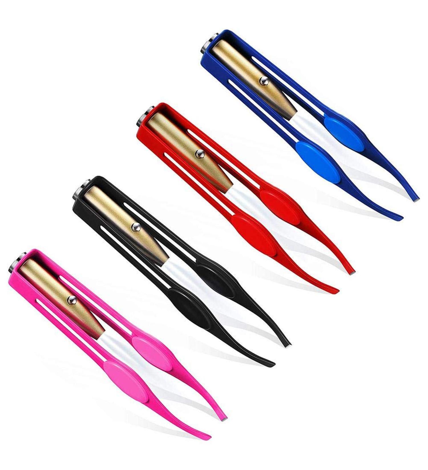 Fuckettes Set: 4 Precision Stainless Steel Tweezers with LED Light for Makeup Eyelashes & Hair Removal - Buy Online on GoSupps.com