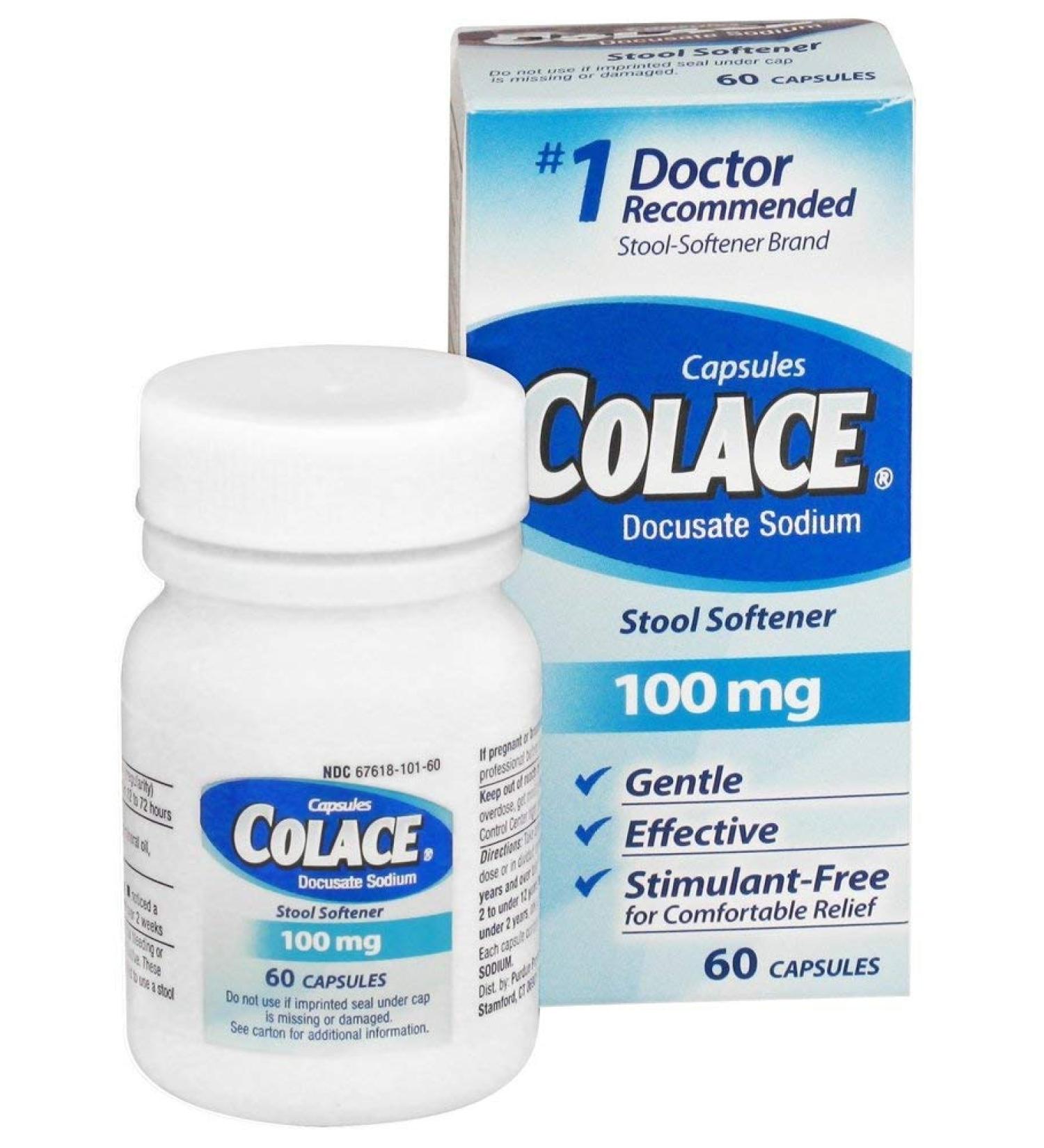 Colace Docusate Sodium Stool Softener Laxative Capsules 60 ct 100 mg - Pack of 2 - Buy Online on GoSupps.com