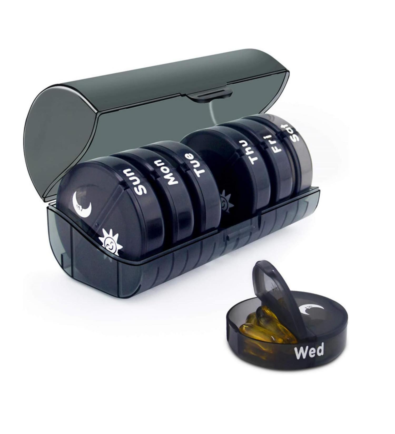 Weekly Pill Organizer - 2x Daily Dose 7-Day Travel Case Moisture Resistant 14 Compartments for Pills Vitamins and Supplements - Black - Buy Online on GoSupps.com