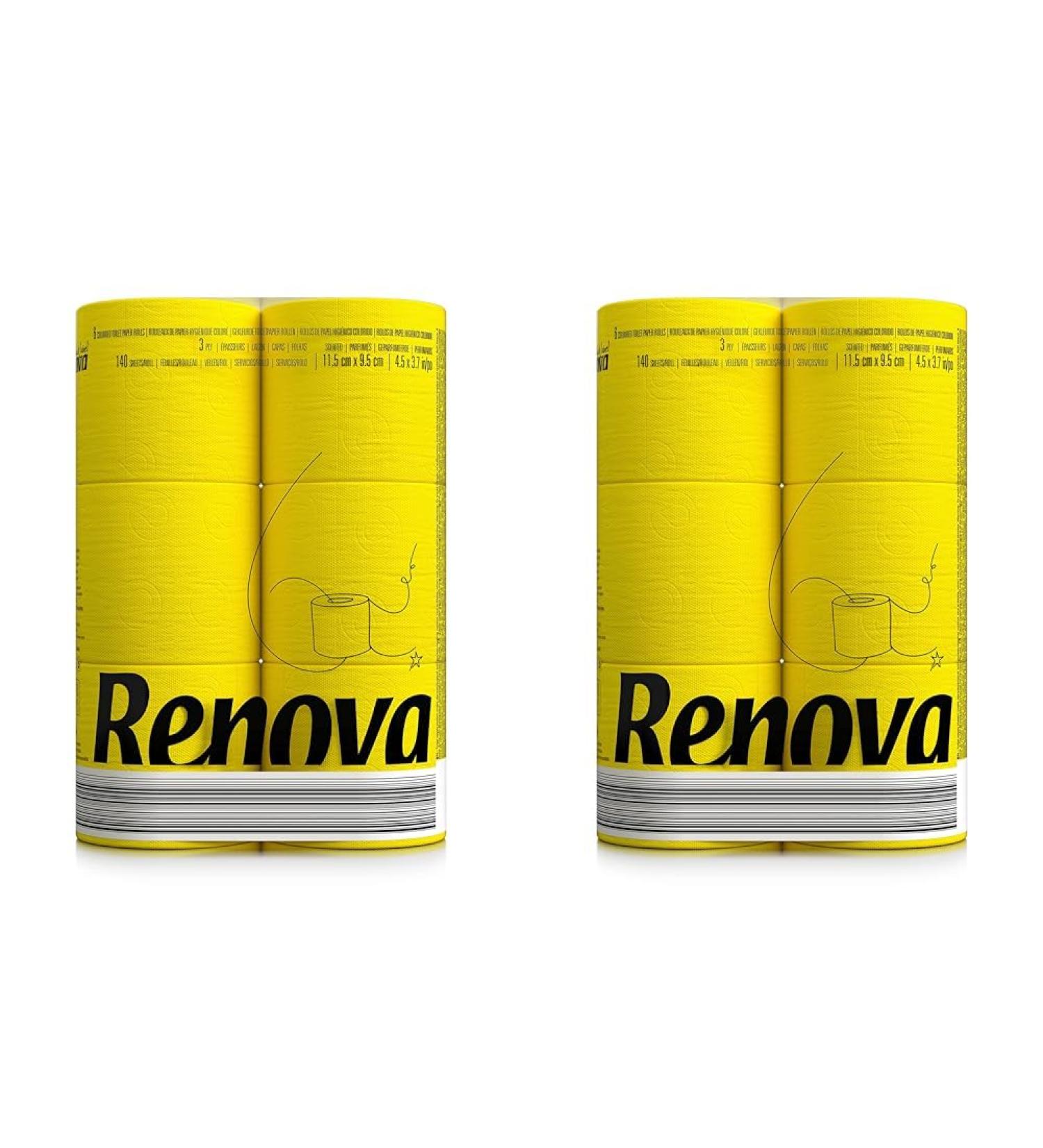 RENOVA YELLOW Toilet Paper 6 Rolls (Pack of 2) - Eco-Friendly & Soft Tissue for International Shipping - Buy Online on GoSupps.com