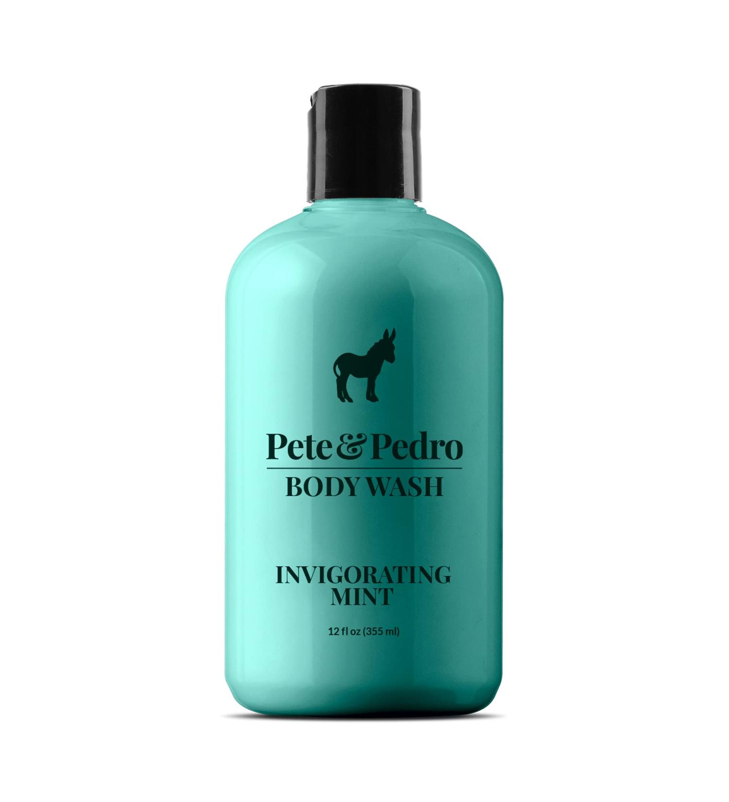 Pete & Pedro Mint Body Wash Invigorating Cooling Peppermint Scented Men's Shower Bodywash with Activated Charcoal | Helps Dry Skin | 12 oz - Buy Online on GoSupps.com