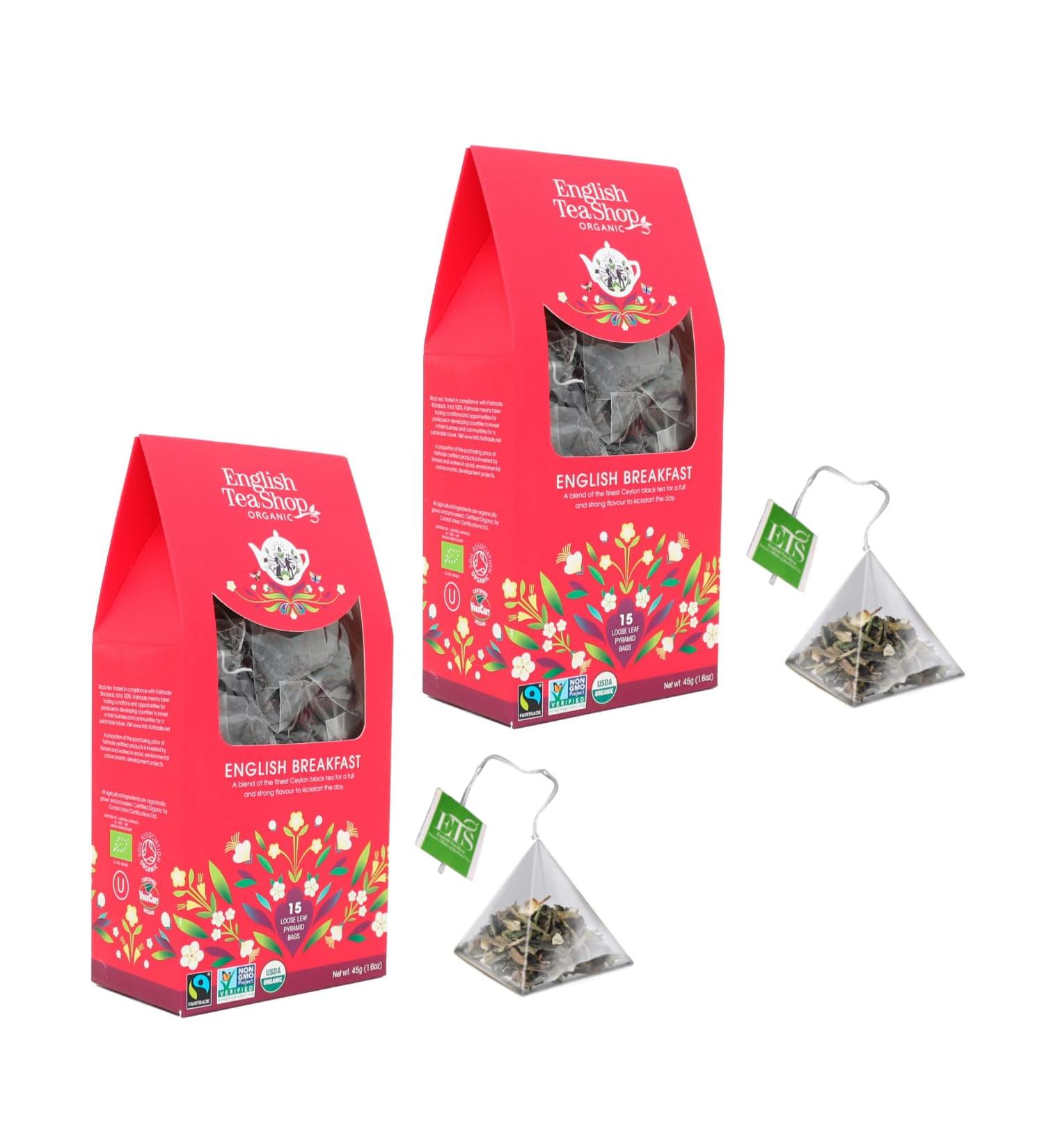  English Tea Shop English Tea Shop | Equosolidal Organic Black Tea | English Breakfast in Eco-Box - 2 x 15 Pyramid Infusers (90 Gr) | Ceylon Black Tea - Buy Online on GoSupps.com
