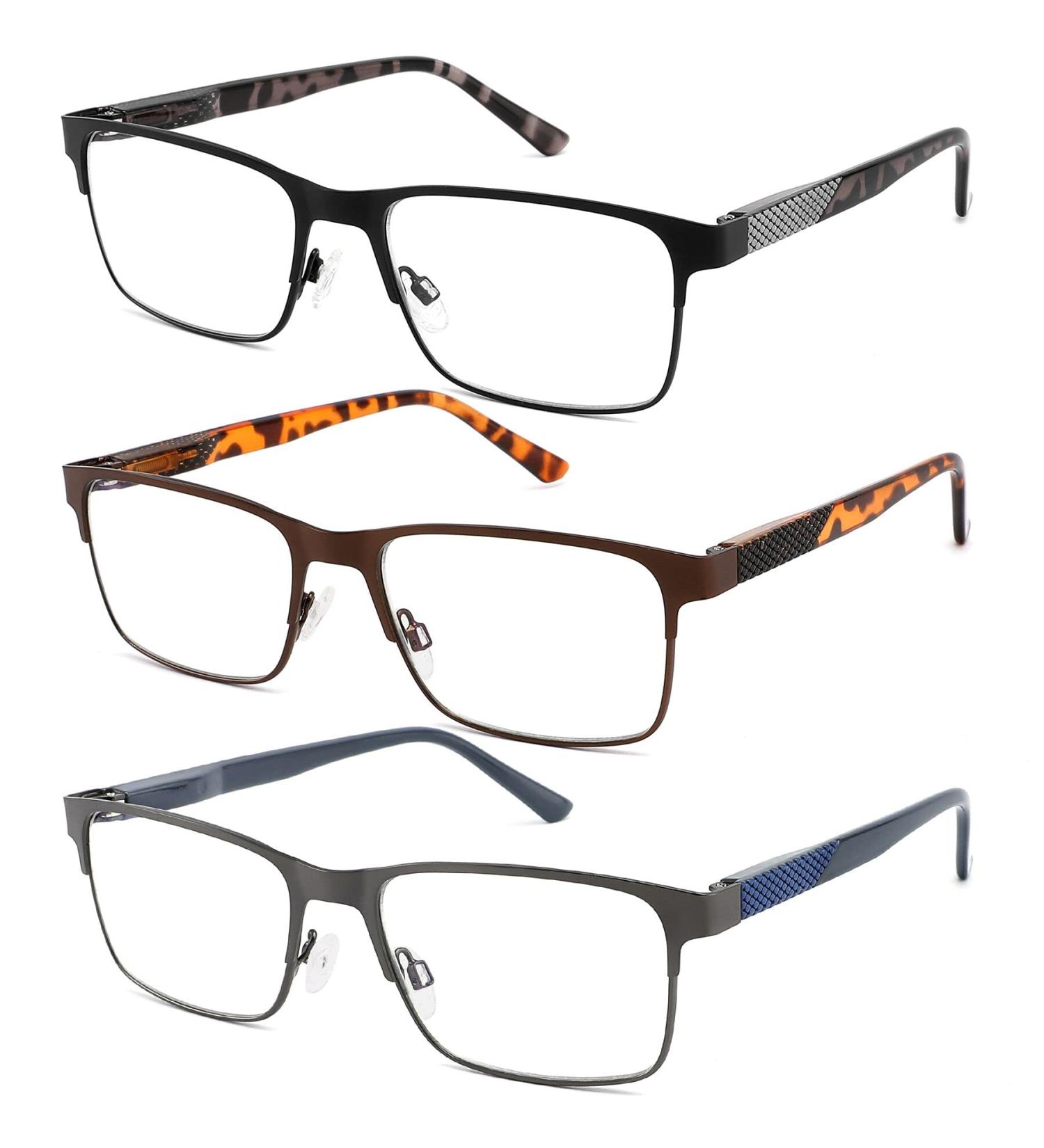 Reading Glasses for Men - Blue Light Blocking DILLY VISION 3-Pack - Stylish Lightweight Metal Frame Anti Eye Strain UV Protection 2.75x Magnification - Buy Online on GoSupps.com