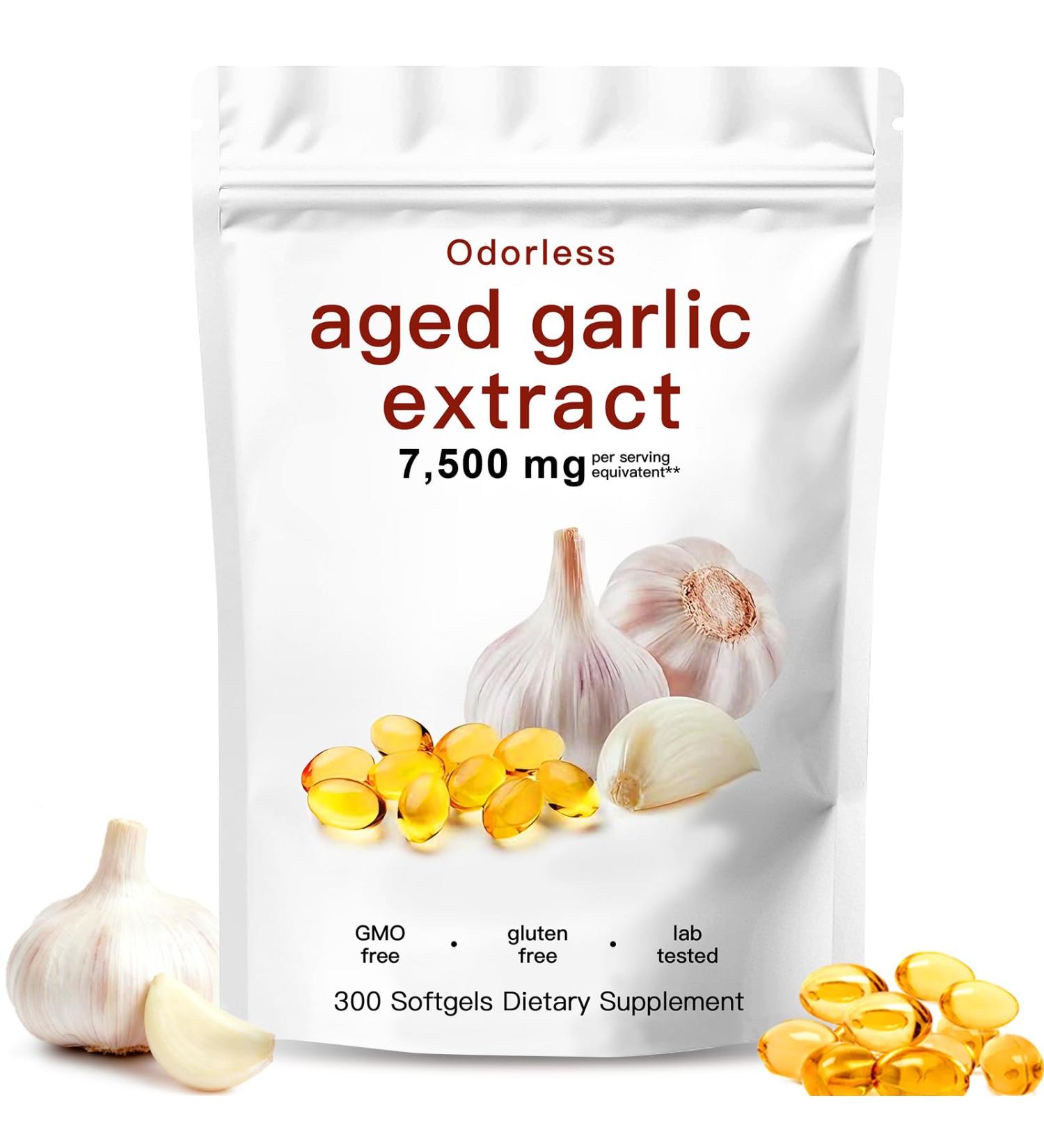 Aged Garlic Extract Odorless 7500mg Organic Garlic Capsules for Heart & Immune Antioxidant Supplements Vegetarian Non-GMO Gluten-Free All-Natural 300 Softgels - Buy Online on GoSupps.com