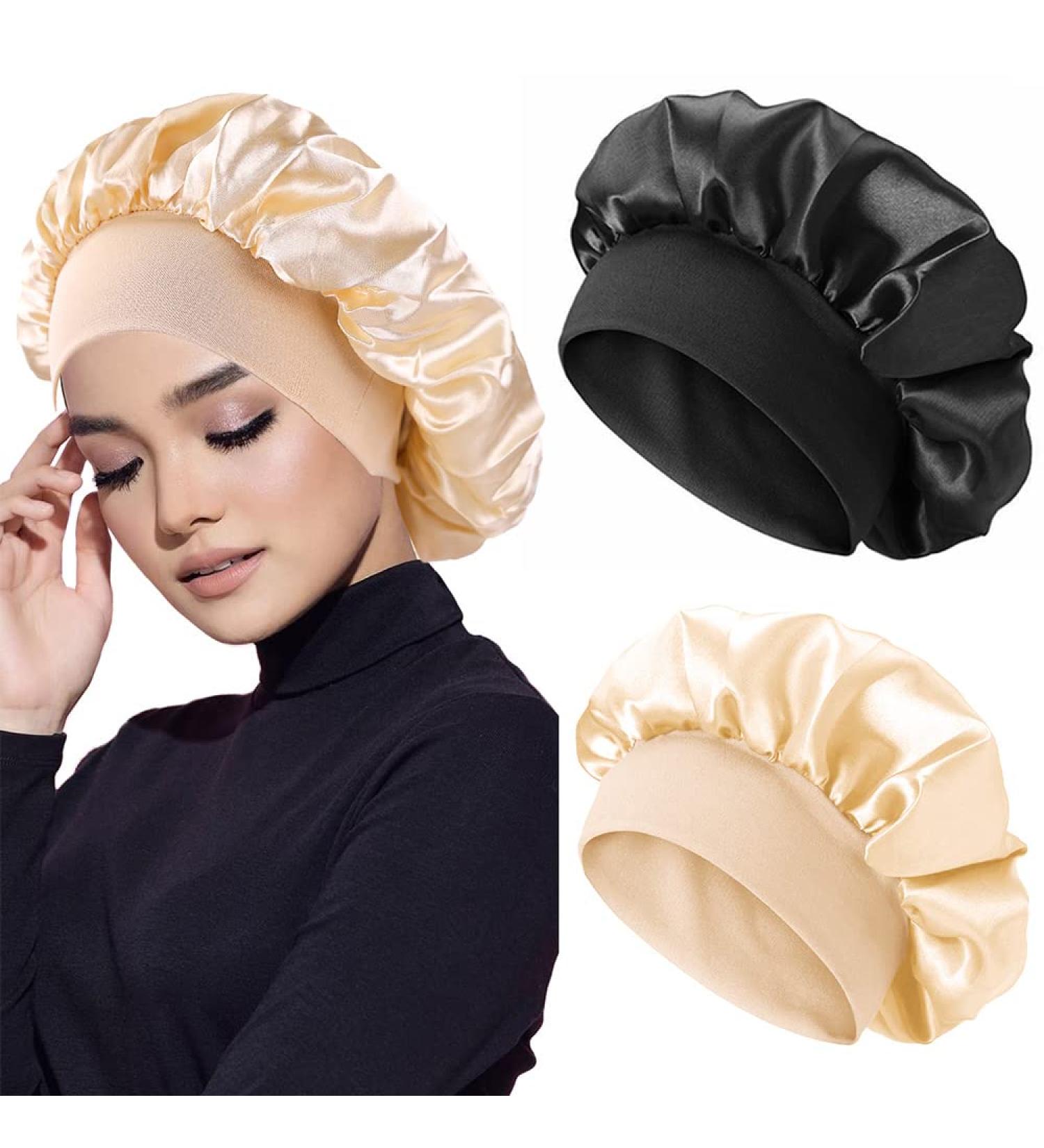 AliLeader Silk Hair Wrap for Sleeping - 2Pcs Colorful Satin Bonnet Set for Curly & Black Hair - Buy Online on GoSupps.com