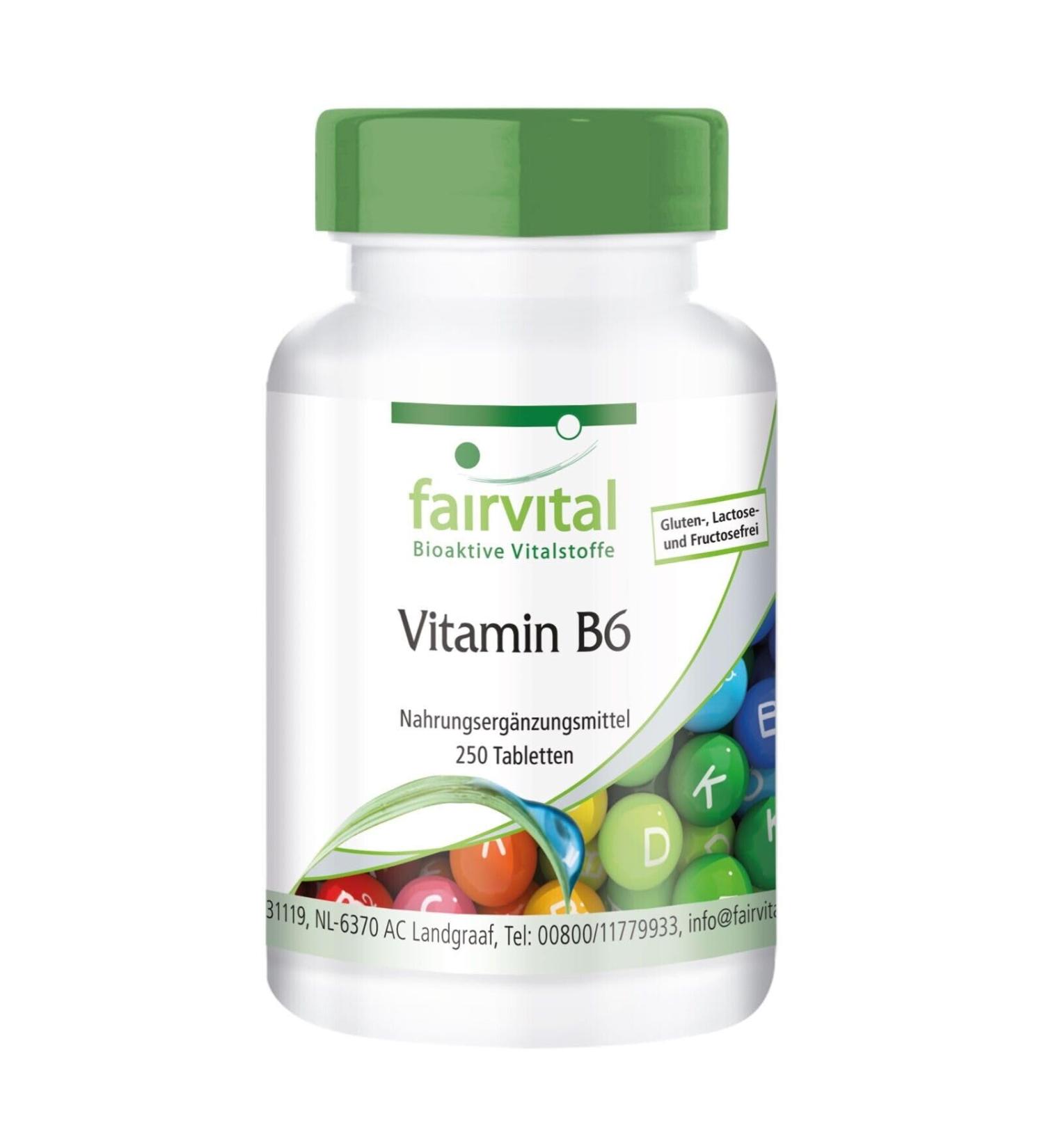 Fairvital Vitamin B6 Tablets - High Dose 22.5mg Pyridoxine - Vegan - 250 Tablets | International Shipping Available - Buy Online on GoSupps.com