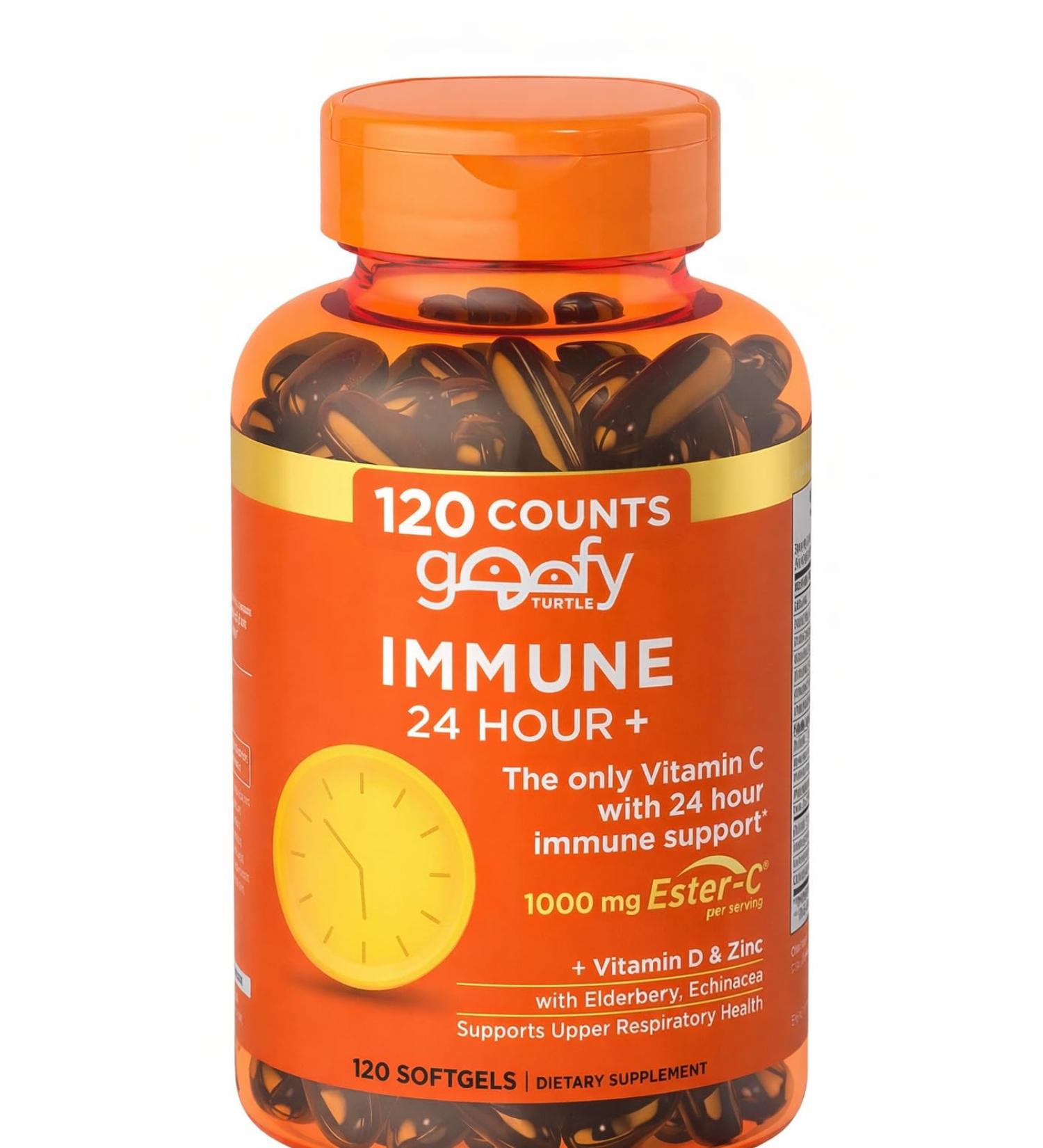 Nature_Bountys_ Immune 24 Hour + 1000mg Vitamin C (120 Count.) with Vitamin D Zinc Elderberry & Echinacea - Non-GMO Rapid Release Softgels - Buy Online on GoSupps.com