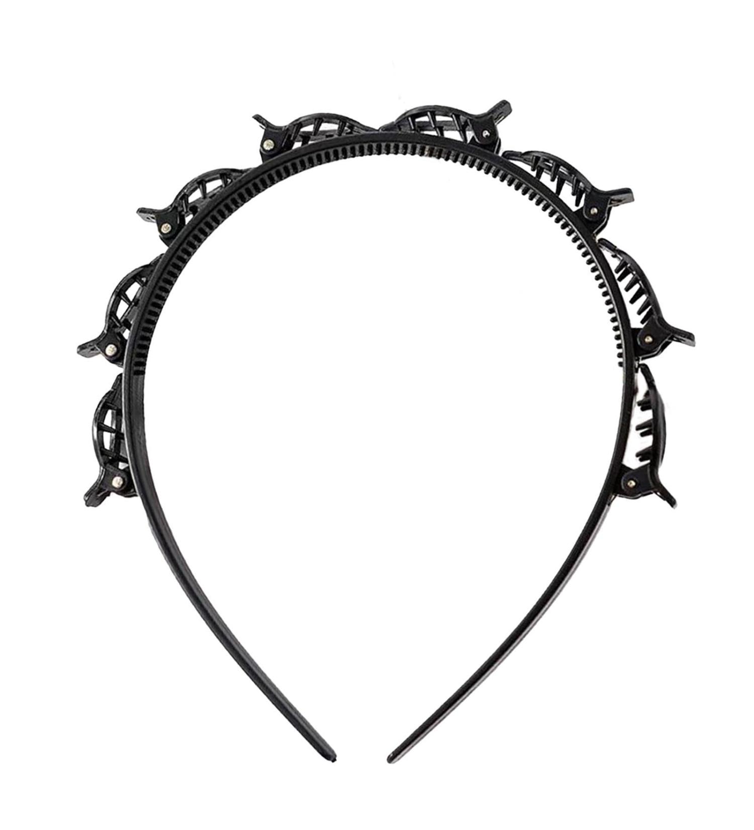 Headband With Clips | Fashion Headband Braid Tool Professional Toothed Twist Clip Headband For Easy Braiding Secure Grip Headband Braid Tool For All Hair Types Black - Buy Online on GoSupps.com